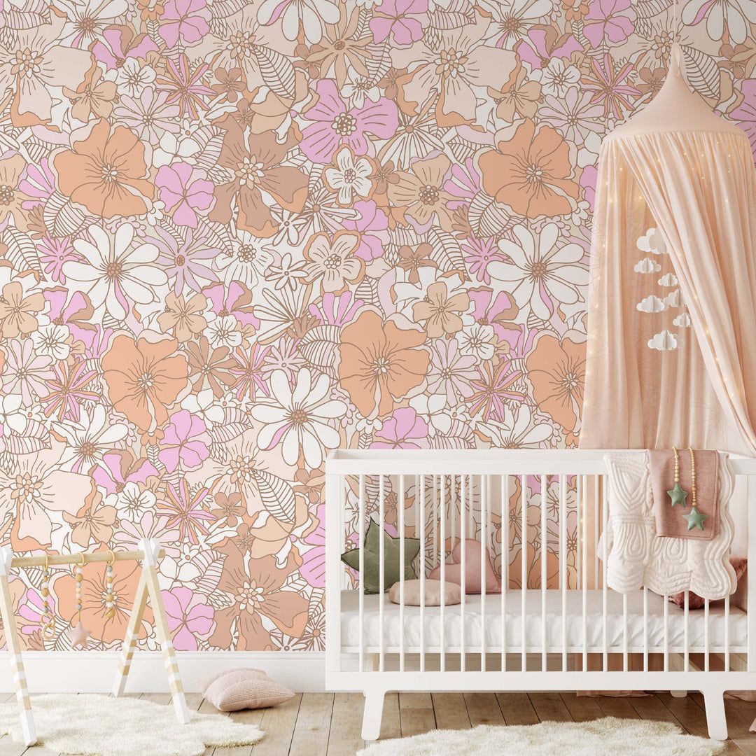 1080x1080 Vintage Floral Mural. Removable Peel