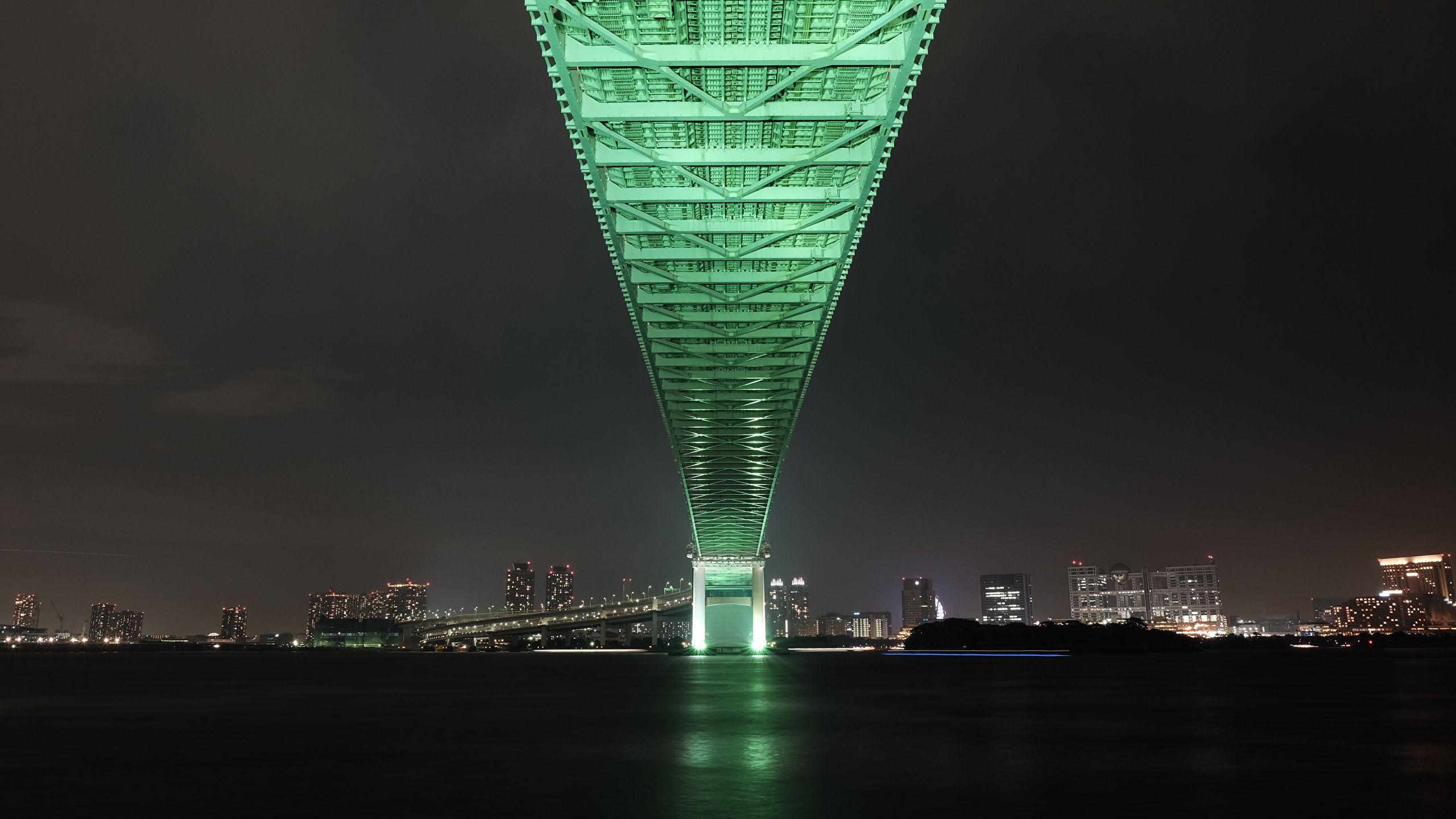 2560x1440 Picture Tokyo Japan Rainbow Bridge Bridges night time 2560x1440