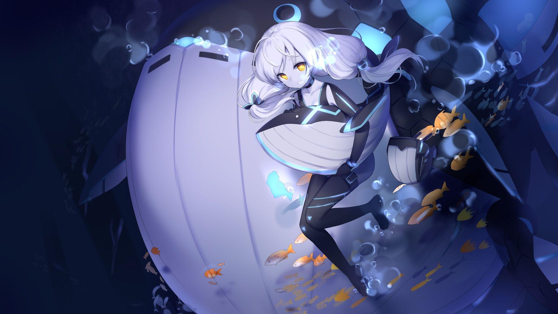 1920x1080 Download 1920x1080 Anime Girl, Underwater, Fishes, White Hair, Loli, Water Bubbles Wallpaper for Widescreen