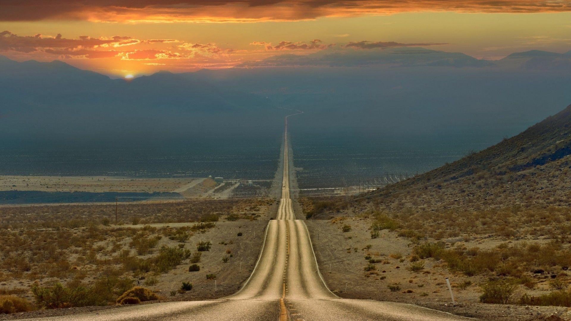 1920x1080 Straight Road Descends From The Mountains, California