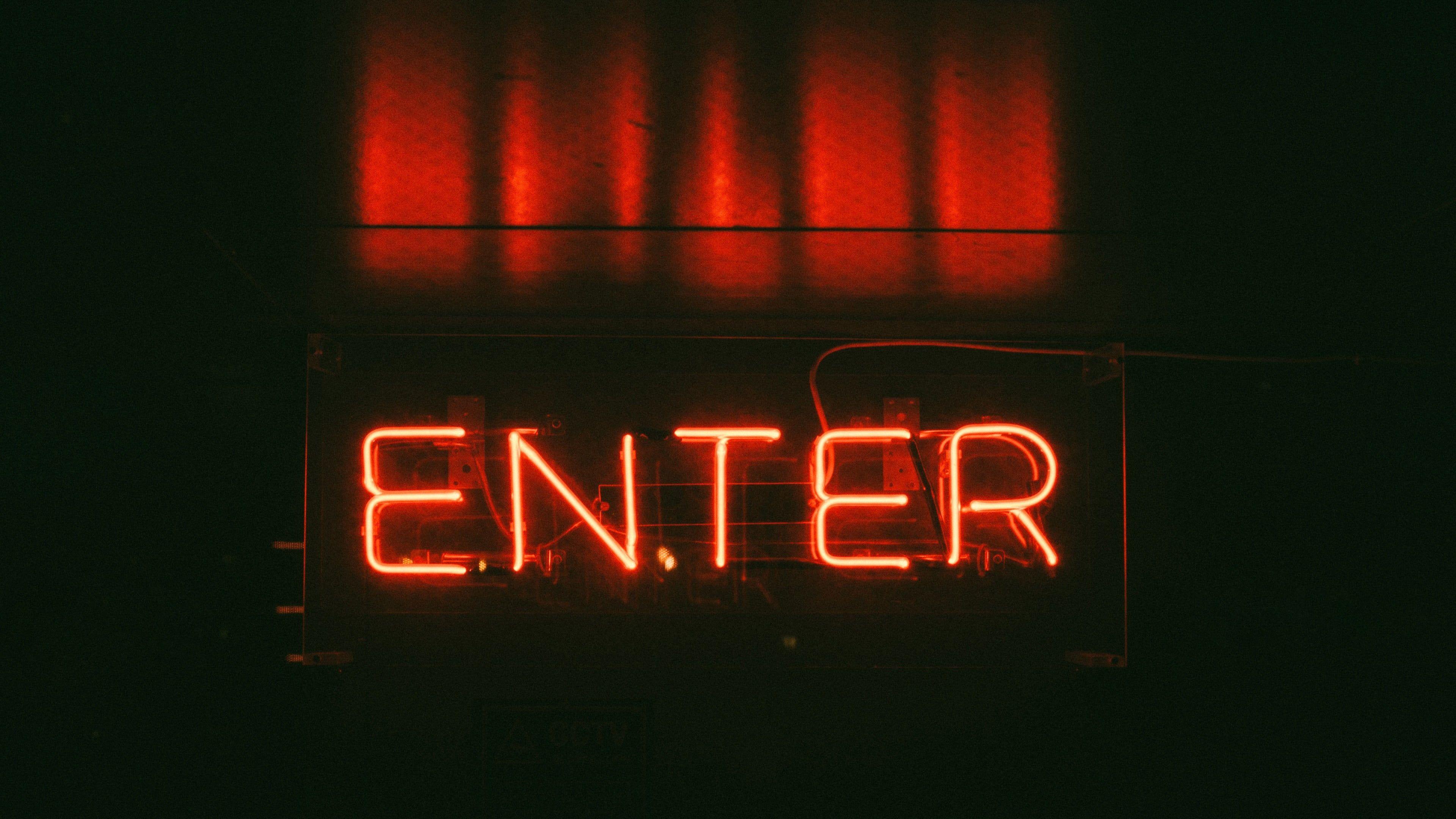 3840x2160 Red Enter neon light signage, neon, photography, signs, enter HD