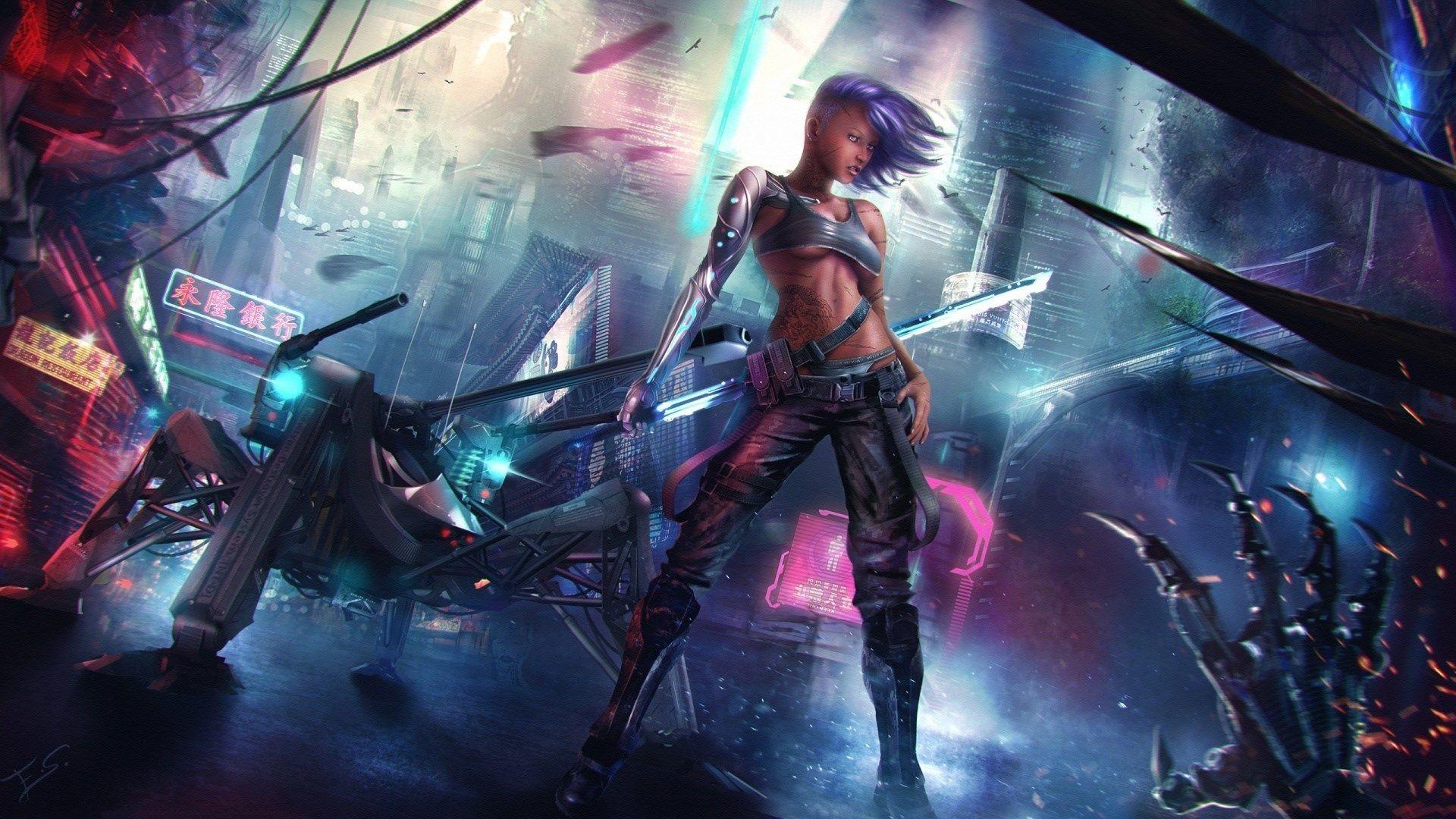 1920x1080 futuristic cyberpunk girl wallpaper Gallery