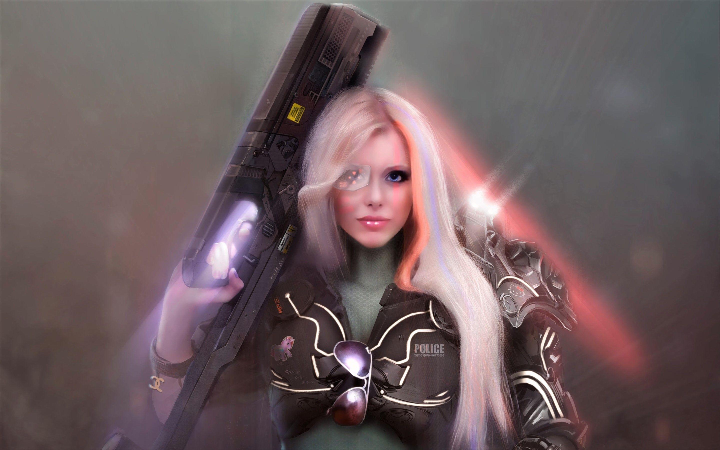 2880x1800 Girl, Woman, Police, Blonde, Futuristic, Fantasy