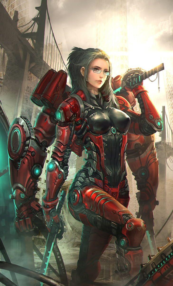 728x1203 HD wallpaper: warrior, futuristic, mecha girls, adult, women