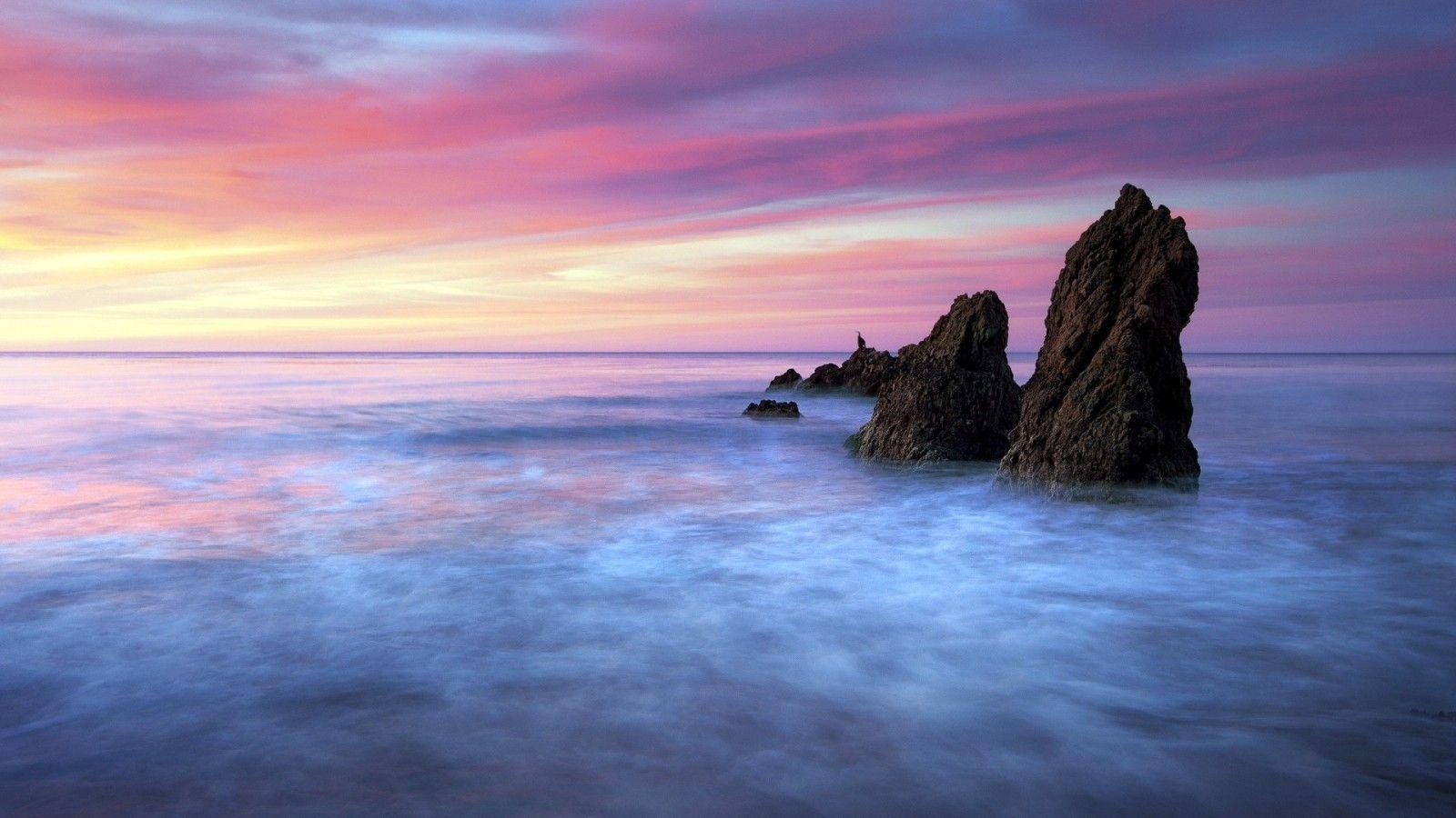 1600x900 Wallpaper : landscape, colorful, sunset, sea, water, rock, nature