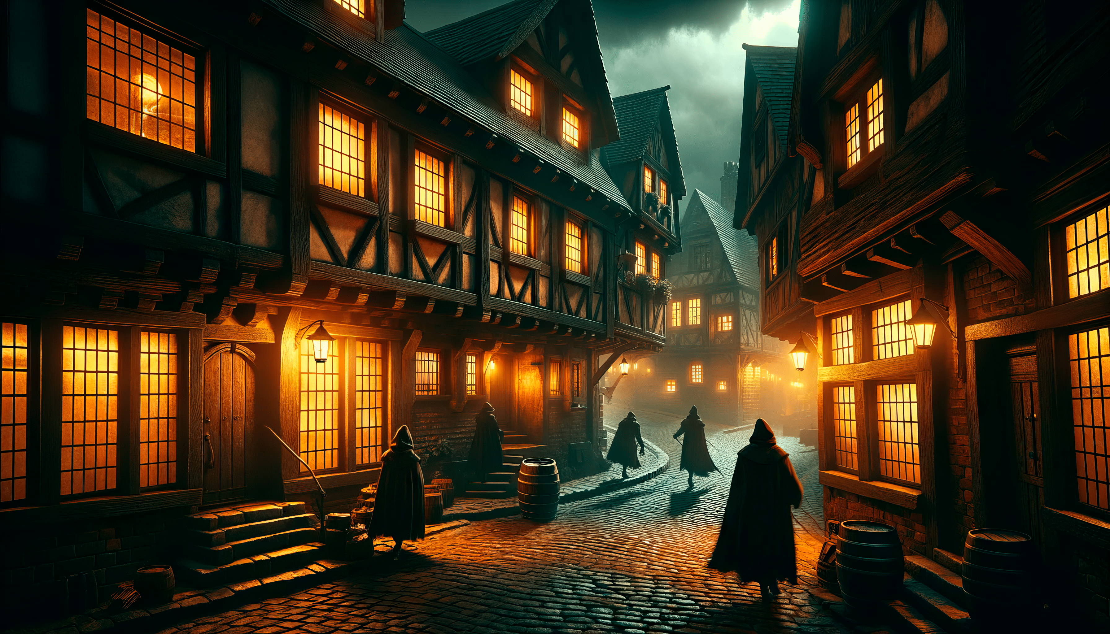 3584x2048 Enchanting Medieval Town HD Wallpaper