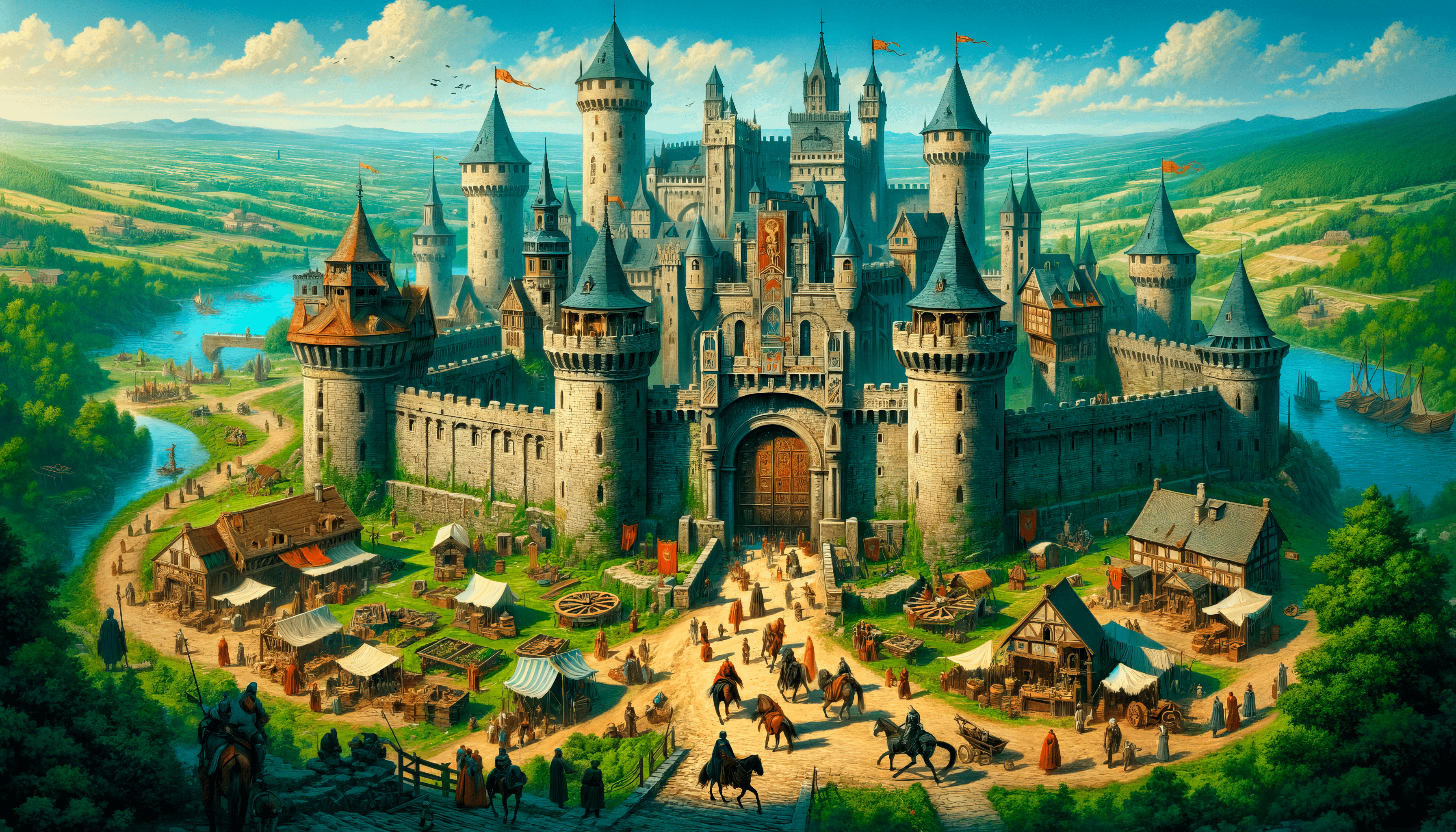 3584x2048 Enchanting Medieval Castle HD Wallpaper