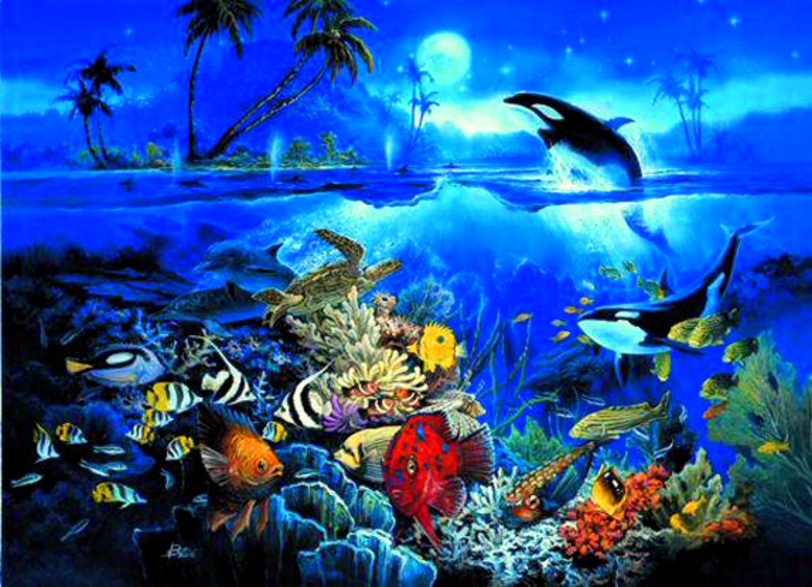 1600x1157 great whales of the sea.. whales, palm trees, sea, sea turtle