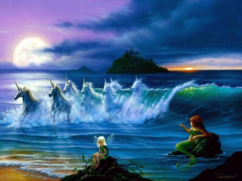 1024x768 Mermaids Wallpaper. Art. Fantasy mermaids, Unicorn