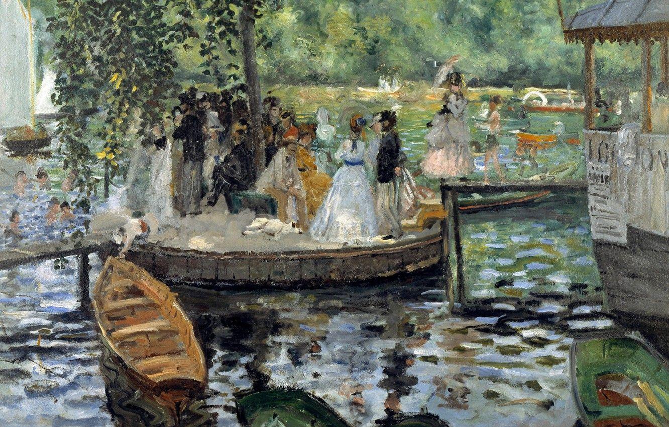 1332x850 Wallpaper landscape, boat, picture, pier, The Grenouillere
