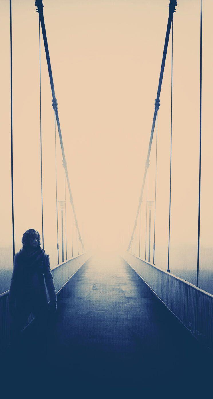 744x1392 The iPhone Wallpaper Bridge Man Fog Dark