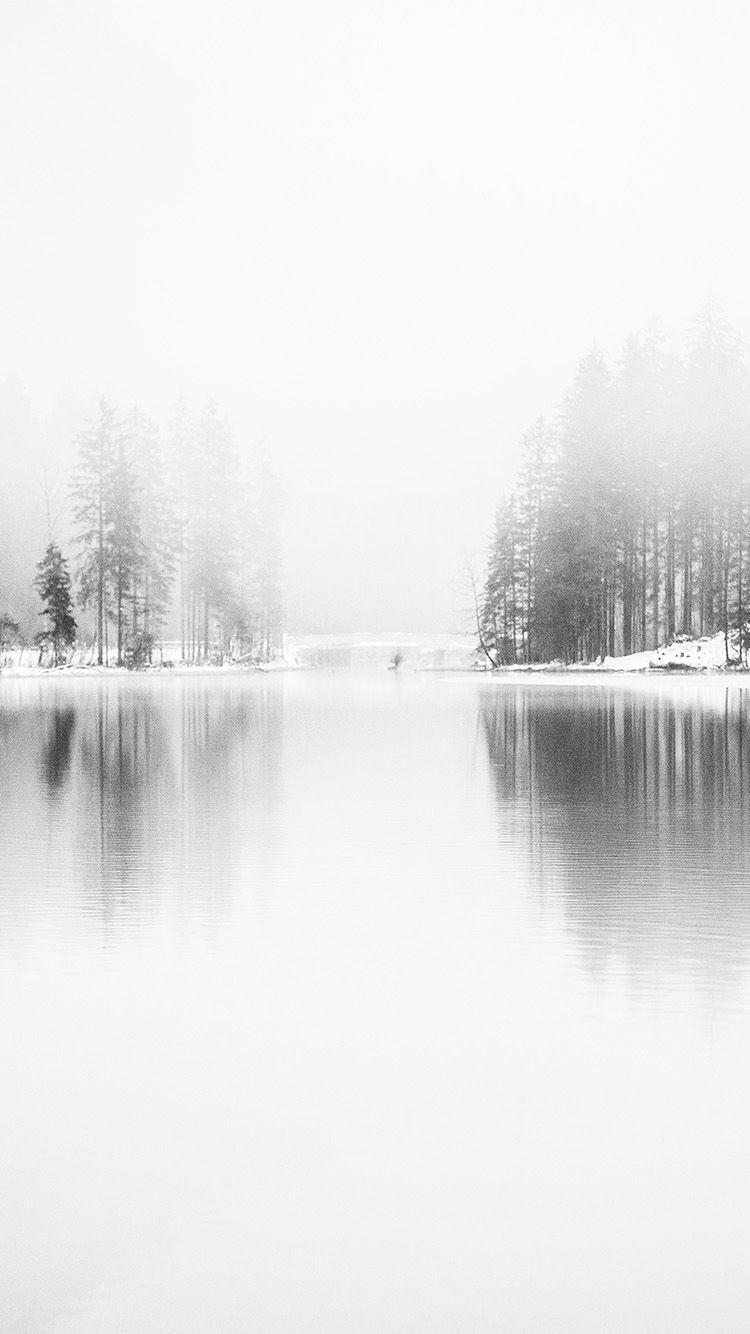 750x1334 iPhone 6 wallpaper. winter lake white bw wood nature fog