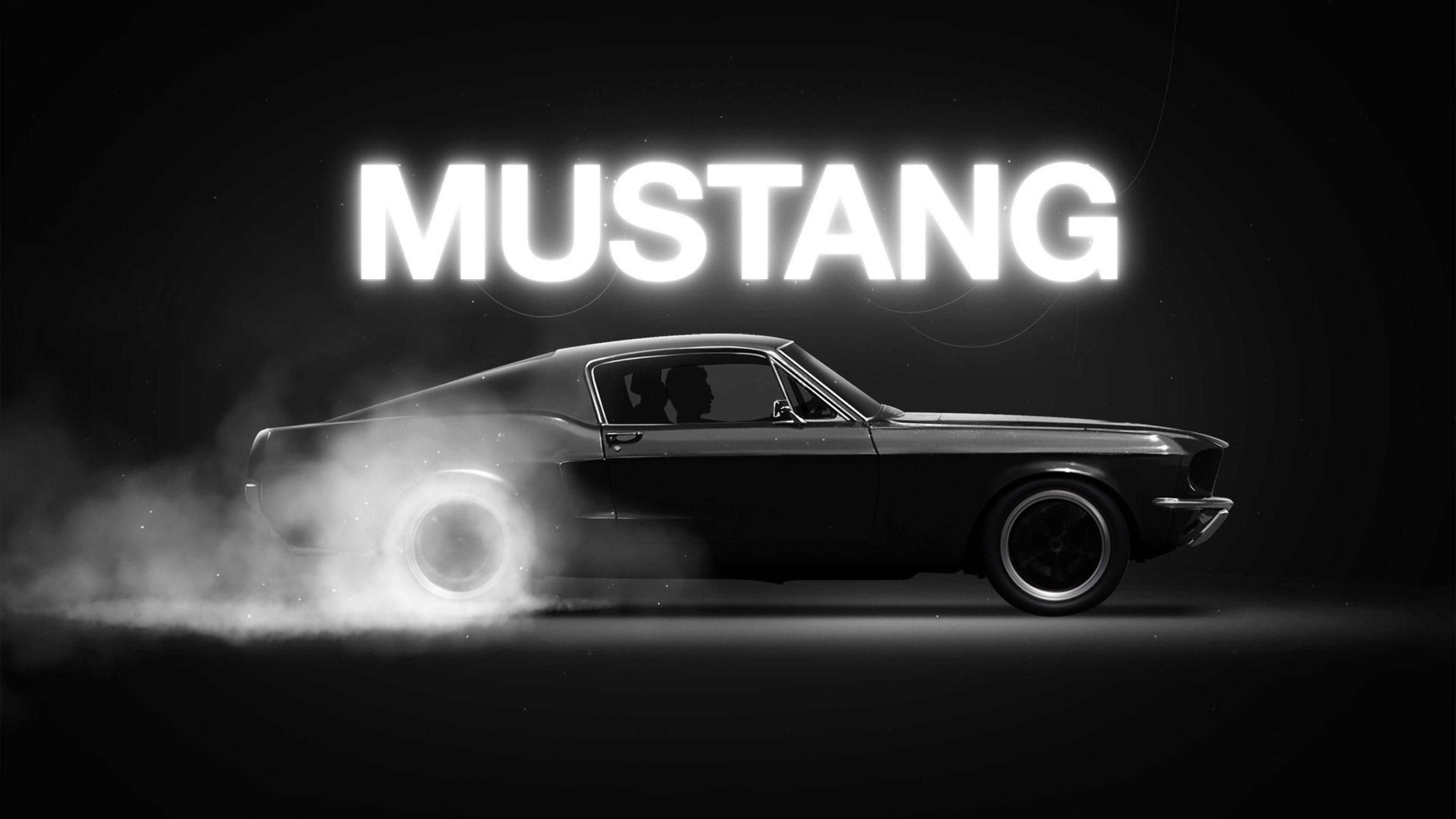3840x2160 Download 3840x2160 Ford Mustang, Black, Smoke, Monochrome