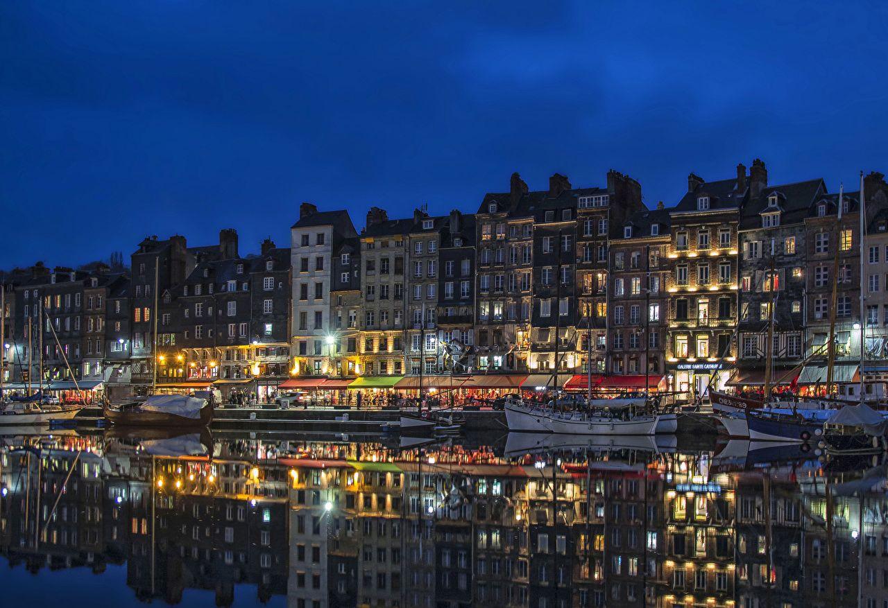 1280x877 Desktop Wallpaper France Honfleur Lower Normandy Riverboat