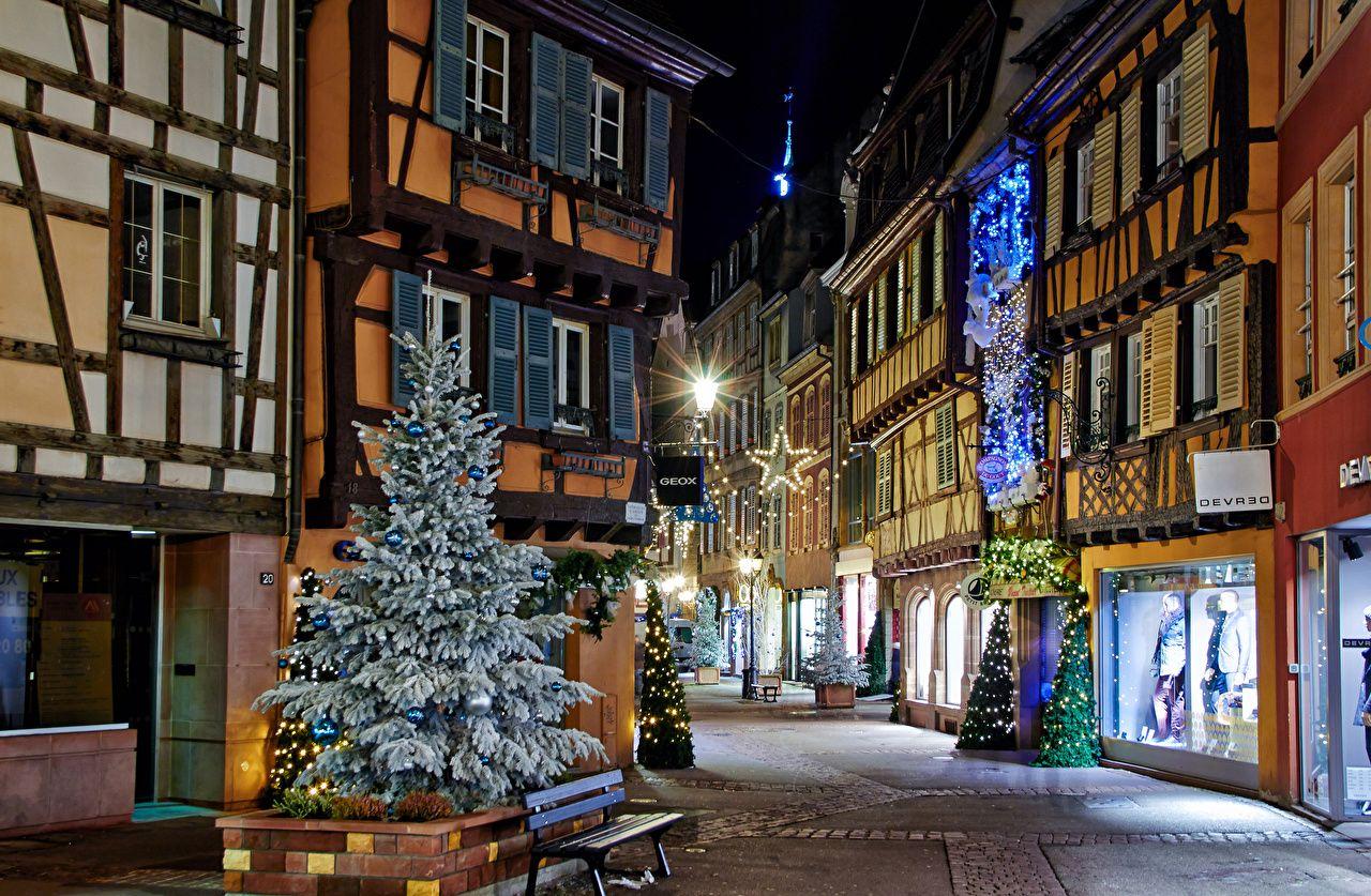 1280x837 Desktop Wallpaper France New year Colmar Spruce Christmas tree