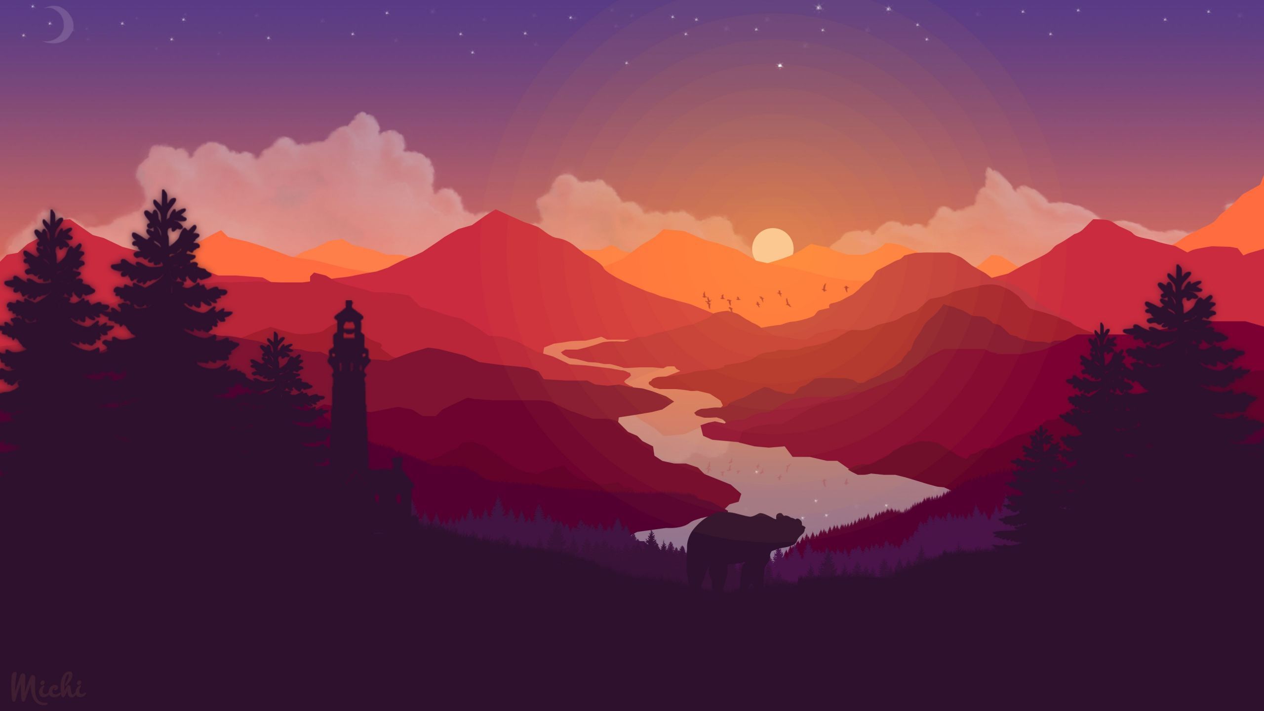 2560x1440 Flat Design Landscape