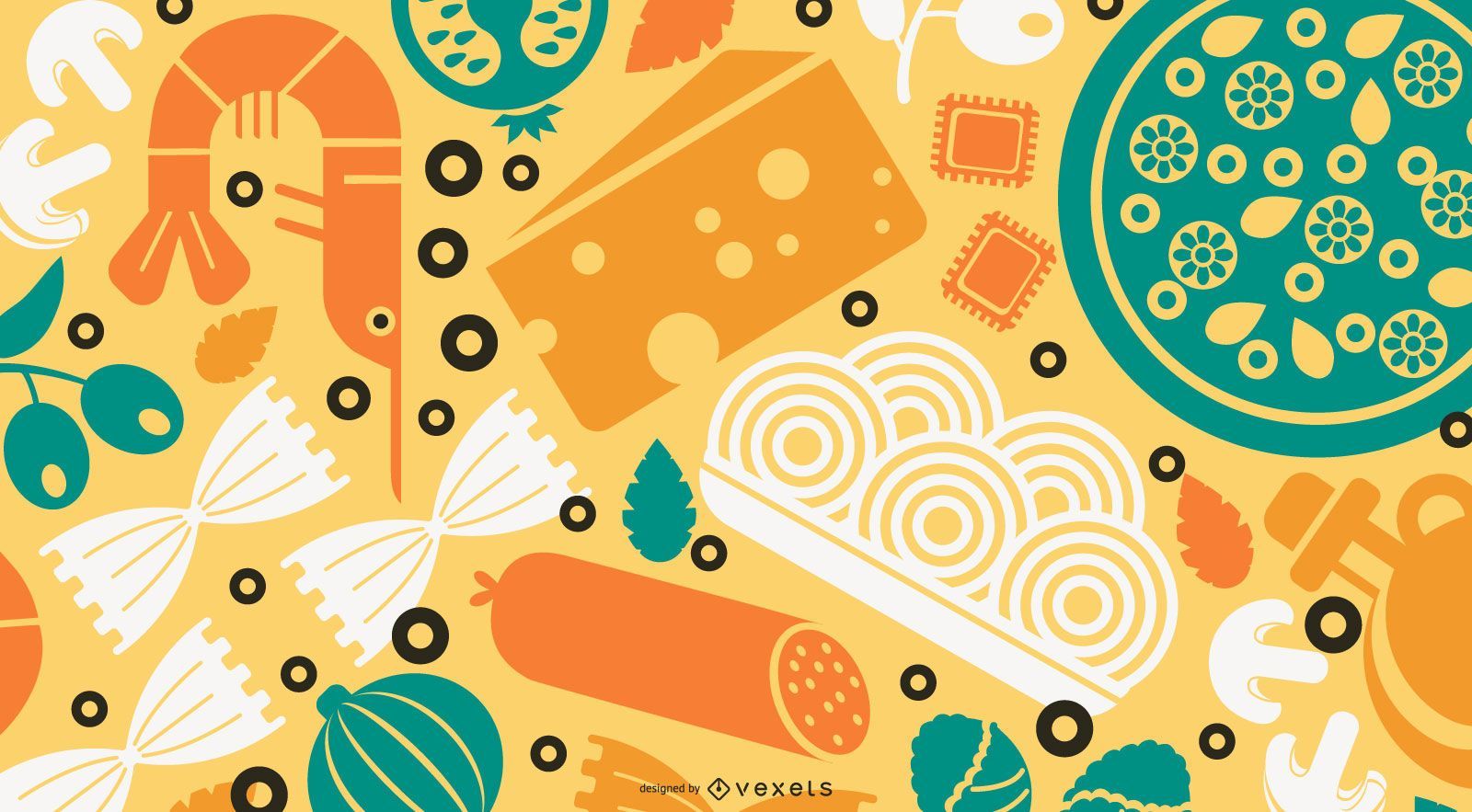 1600x883 Italy Food Flat Design Wallpaper Vector