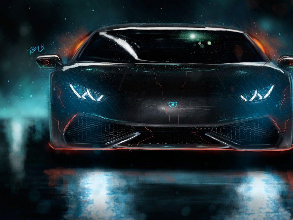 1024x768 Hình nền Lamborghini Huracan, CGI, Tùy chỉnh, Đèn neon, Đêm, HD, 4K