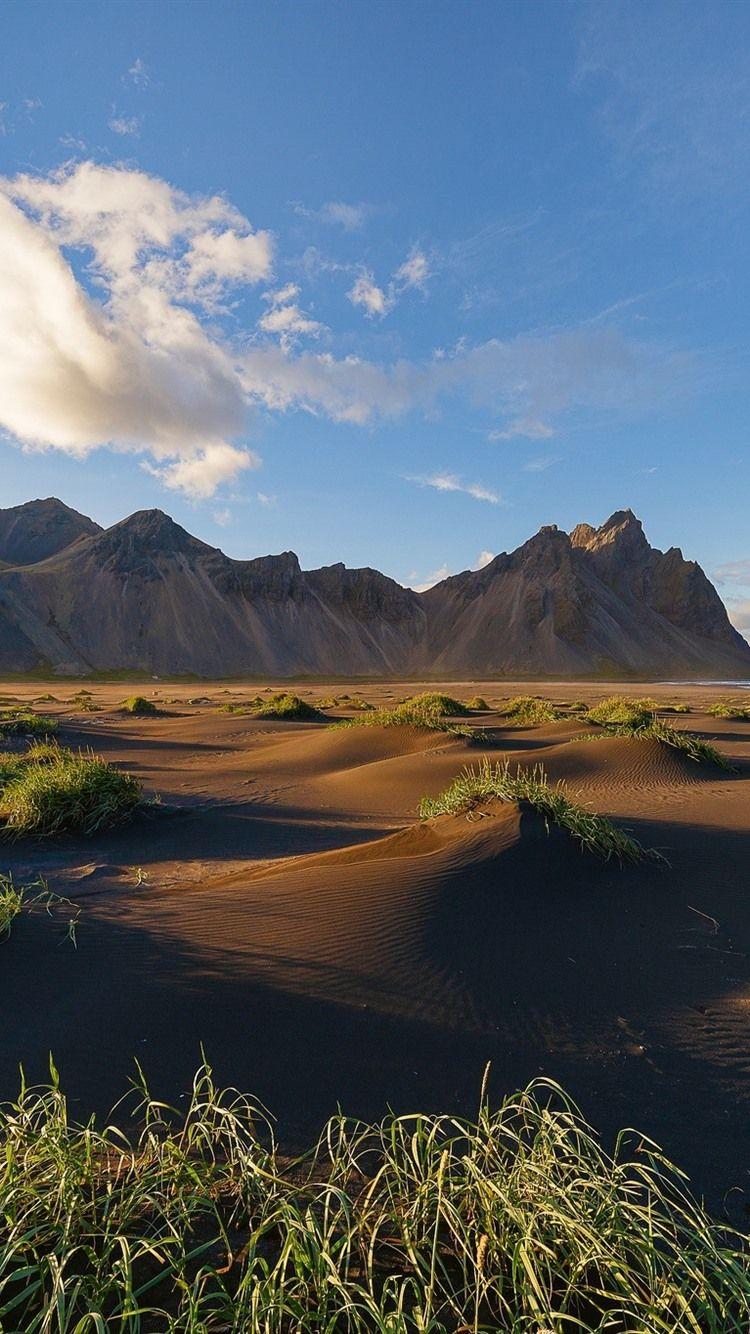 750x1334 Iceland, Mountains, Coast, Grass, Sea 750x1334 IPhone 8 7 6