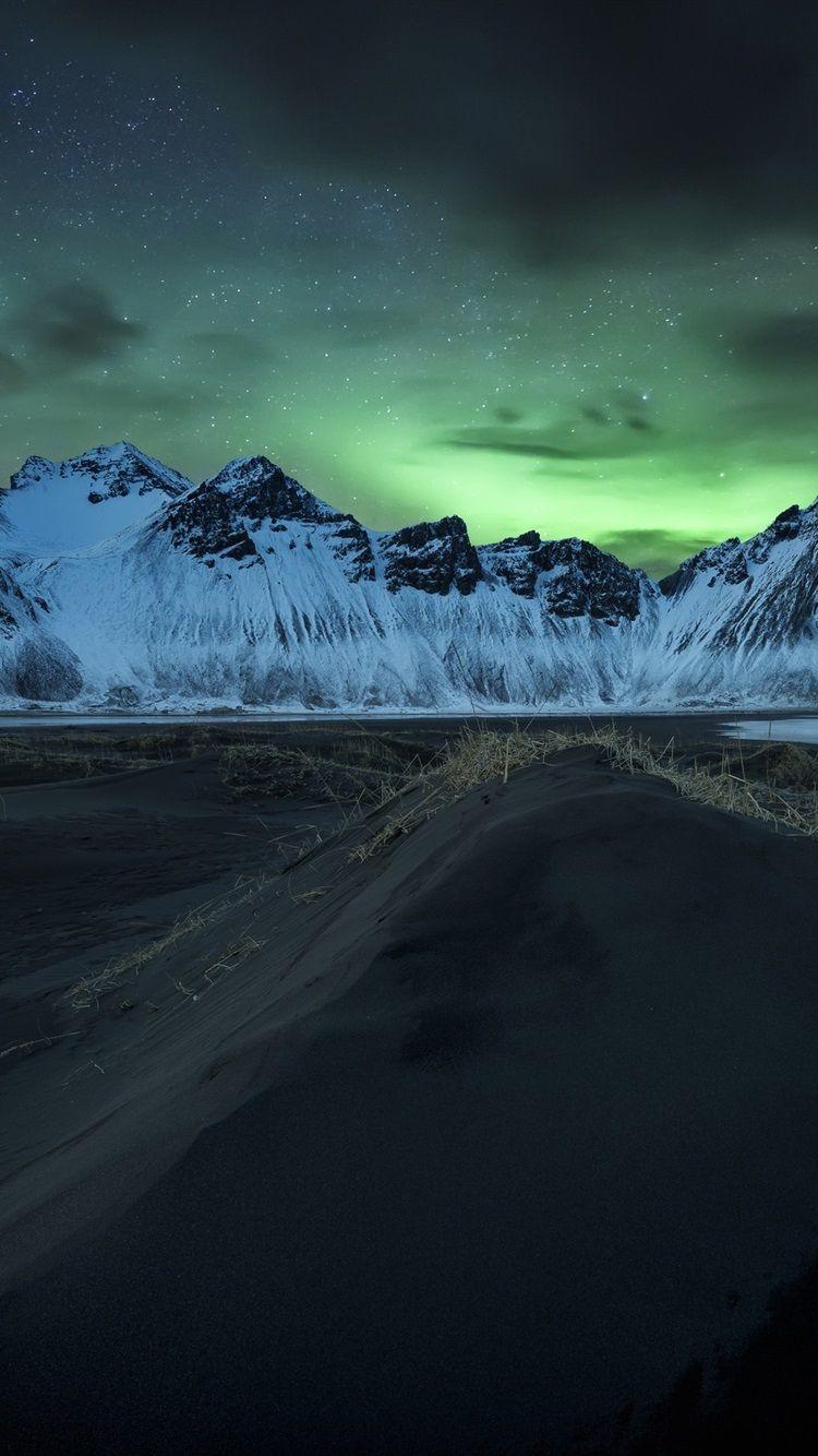 750x1334 Iceland, Northern lights, mountains, night 750x1334 iPhone 8