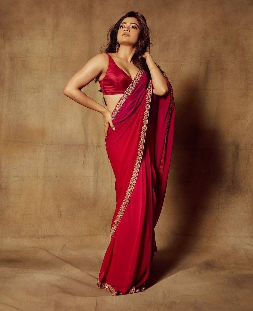 845x1037 Rashmika Mandanna In A Pink Saree
