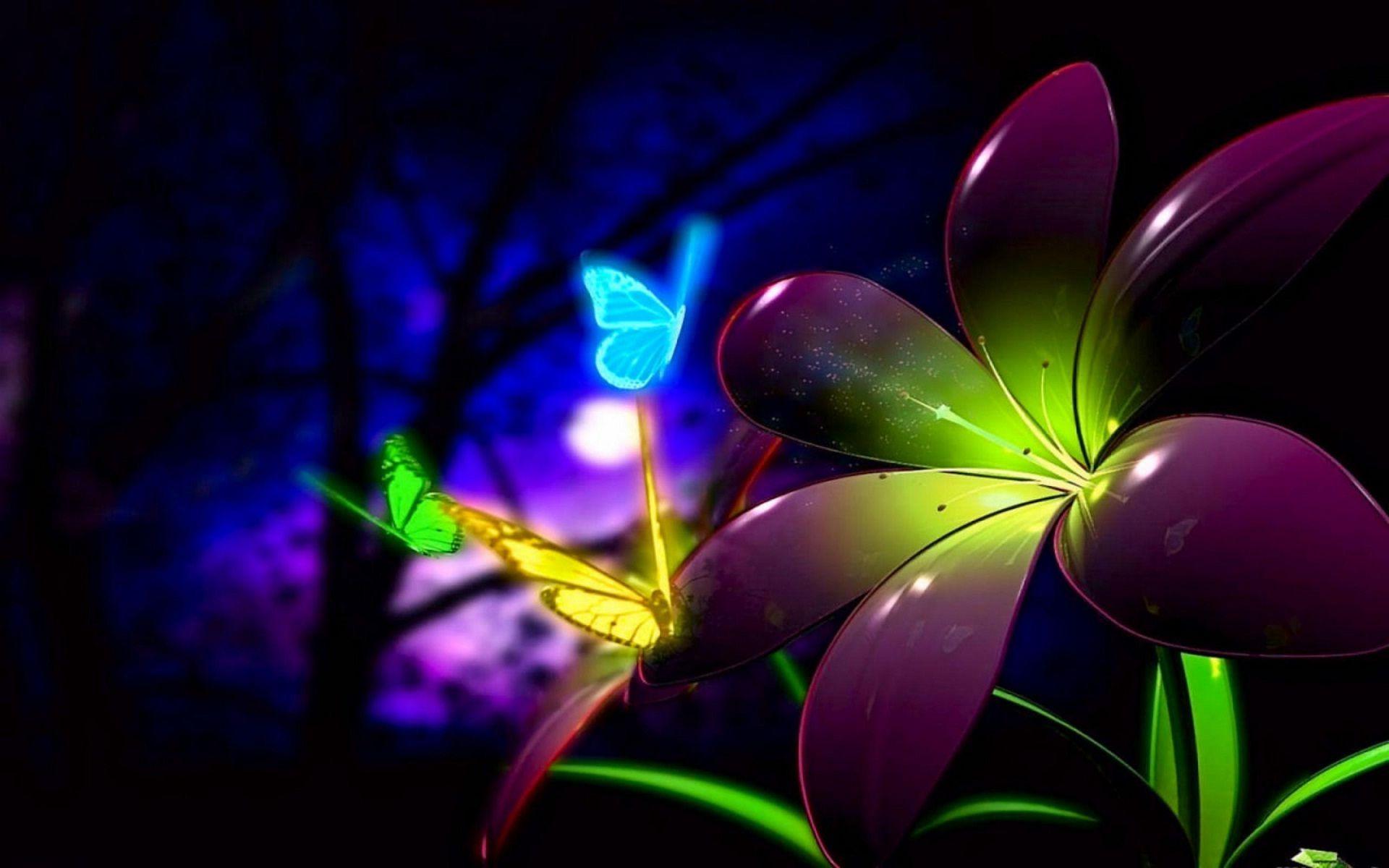 1920x1200 Digital Flowers And Butterfly Desktop Wallpaper. HD Wallpaper Rocks
