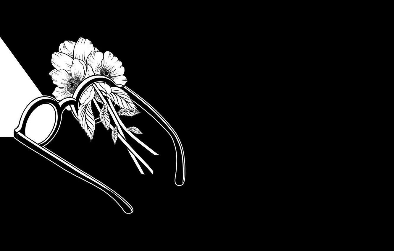 1332x850 Wallpaper Flowers, Minimalism, Glasses, Art, Art, Black