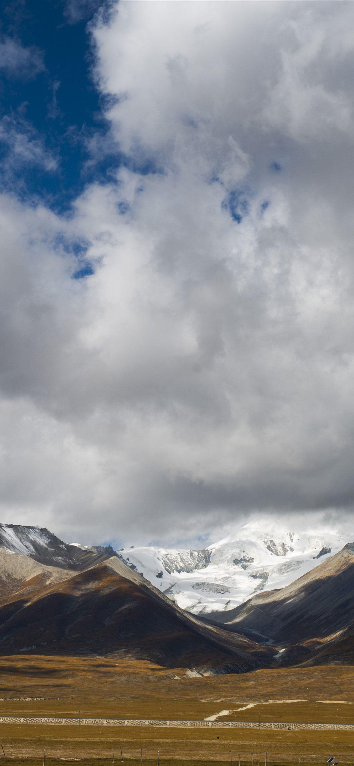 1242x2688 Beautiful Tibet, mountains, clouds, snow, nature landscape