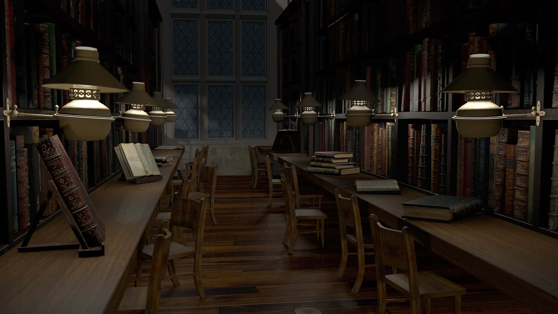 1920x1080 Magic at The Hogwarts Library Wallpaper