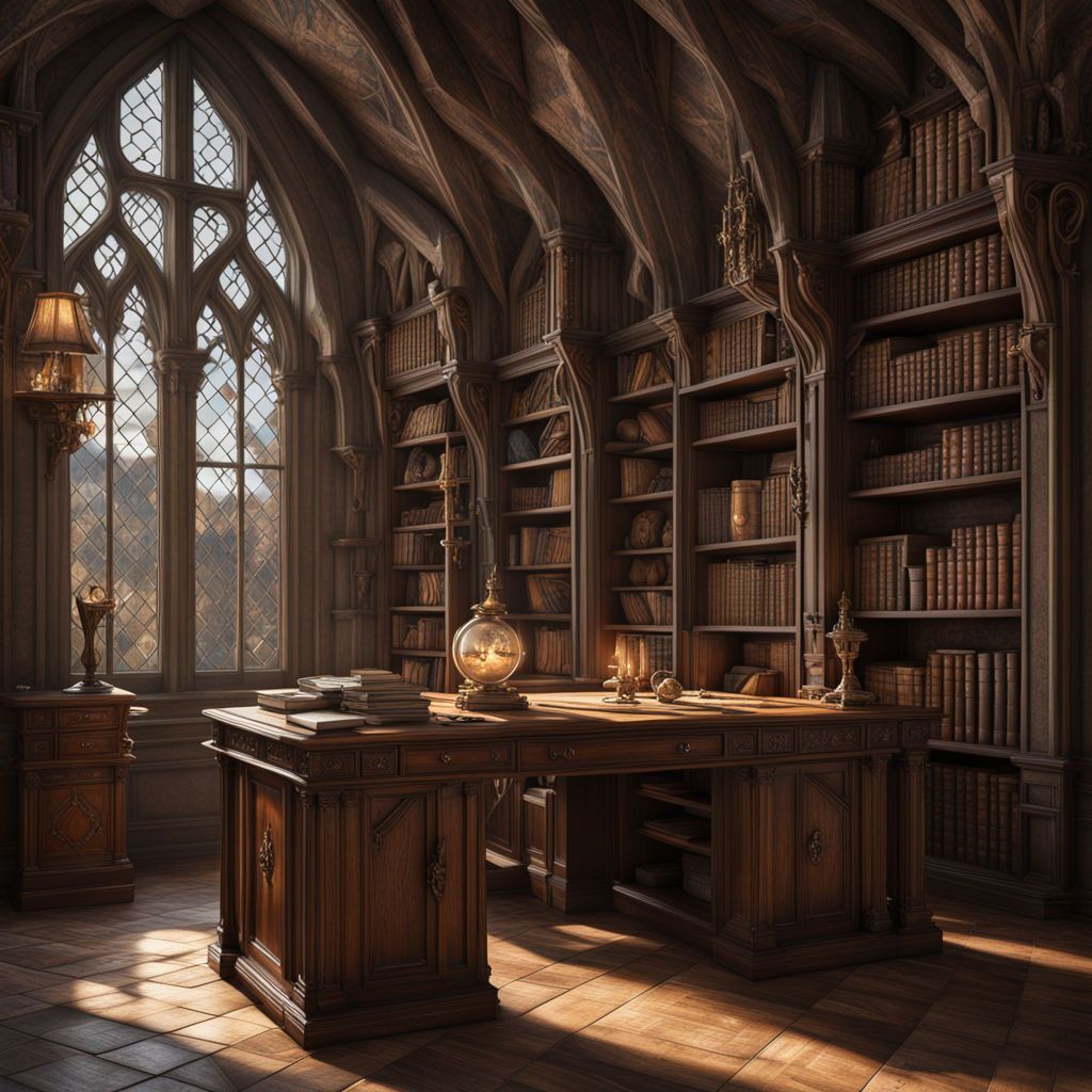 1024x1024 hogwarts library librarian's desk