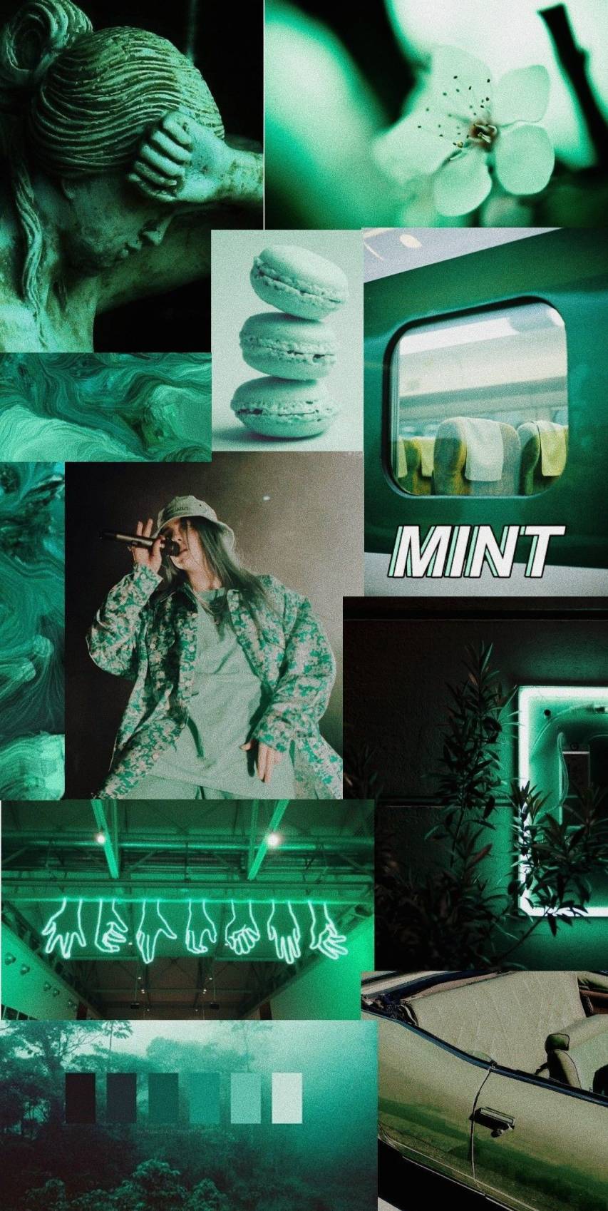 853x1698 Neon Green Collage Wallpaper