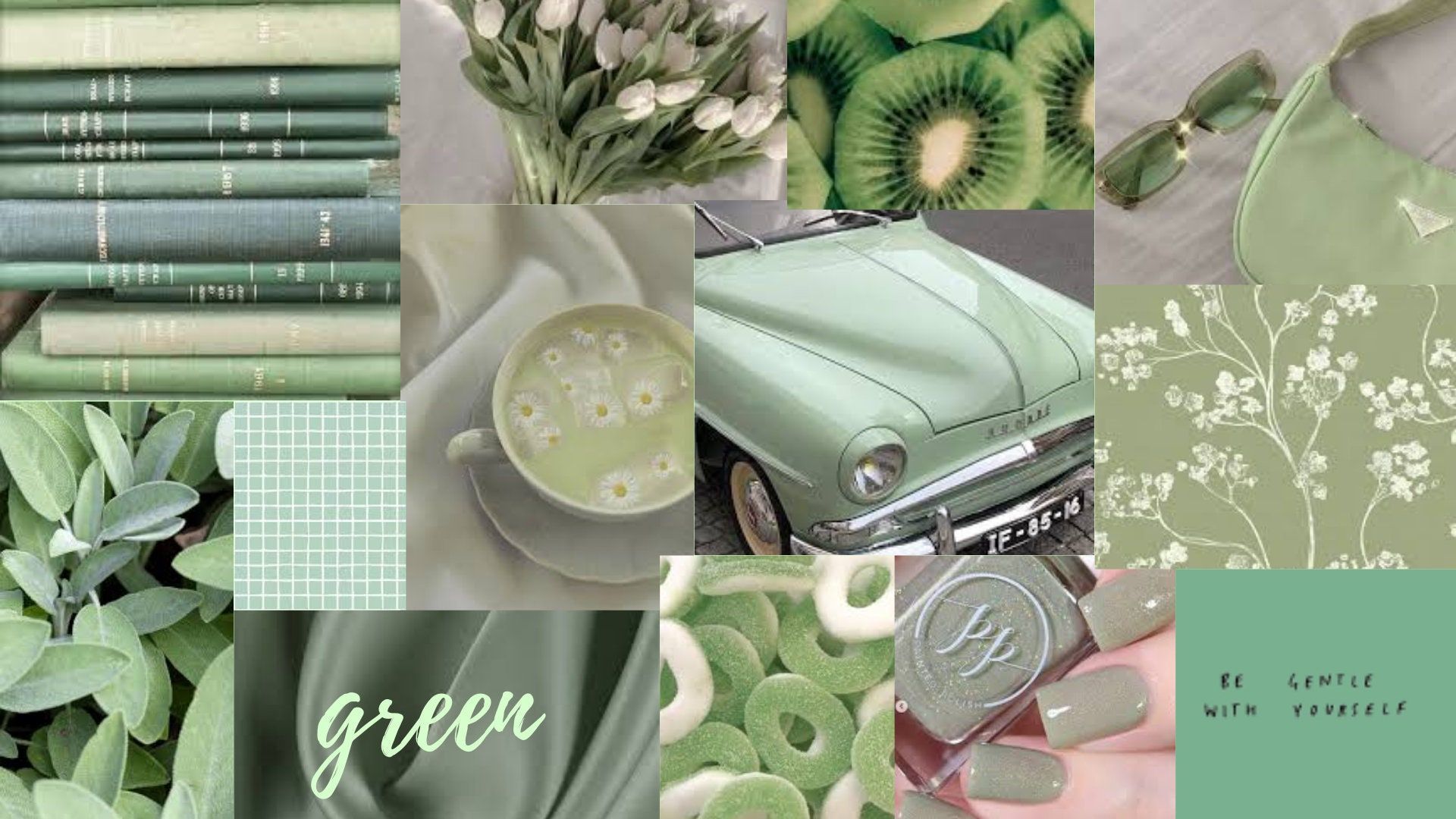 1920x1080 Aesthetic Collage Sage Green Wallpaper