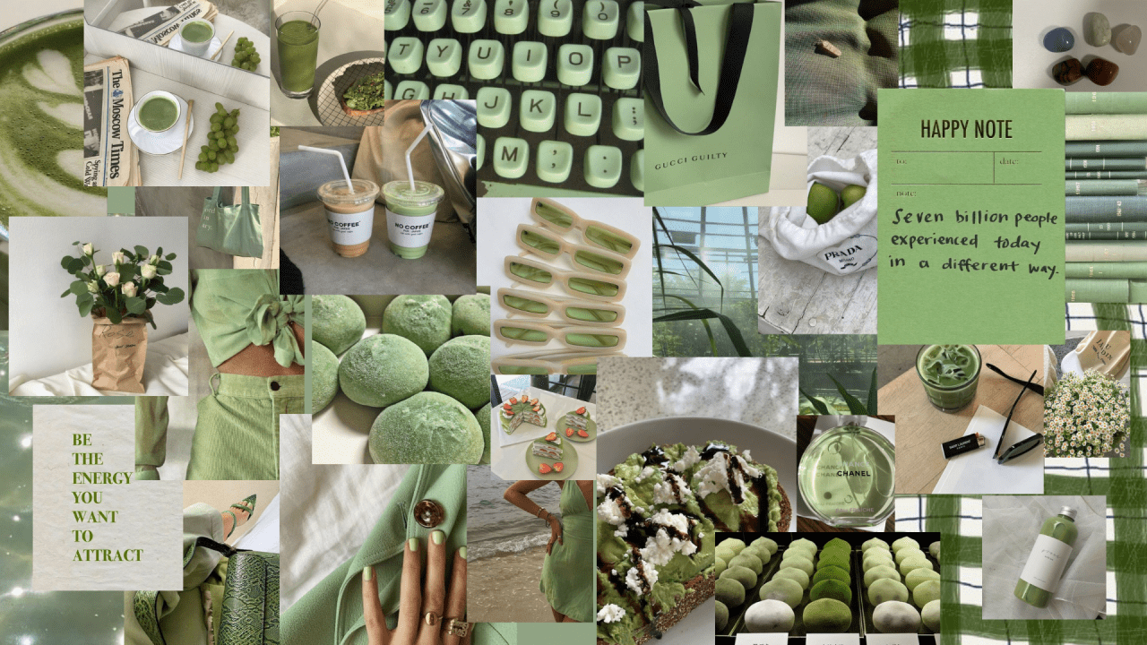 1280x720 Sage Green Collage Wallpaper