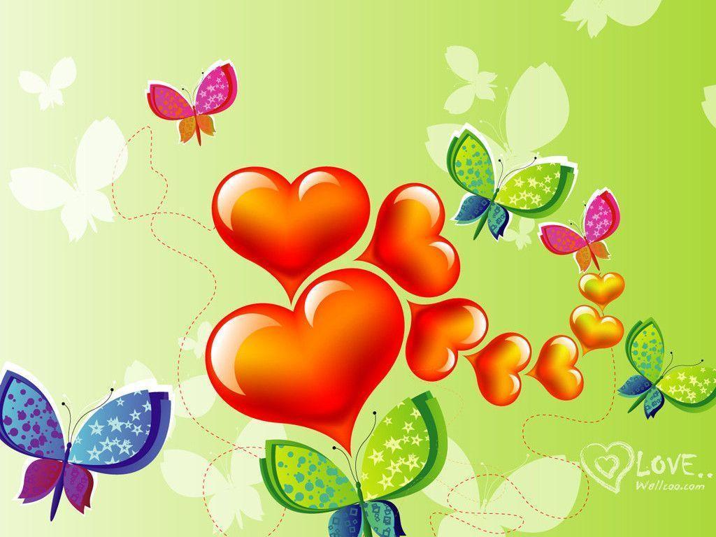 1024x768 Colorful Hearts Wallpaper