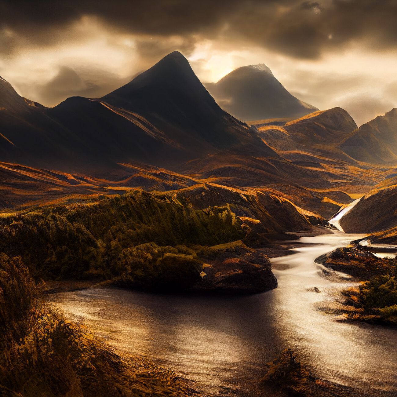 1300x1300 Wall Art Print. Golden Mountains
