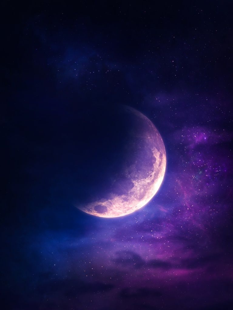 768x1024 Aesthetic Wallpaper 4K, Moon, Stars