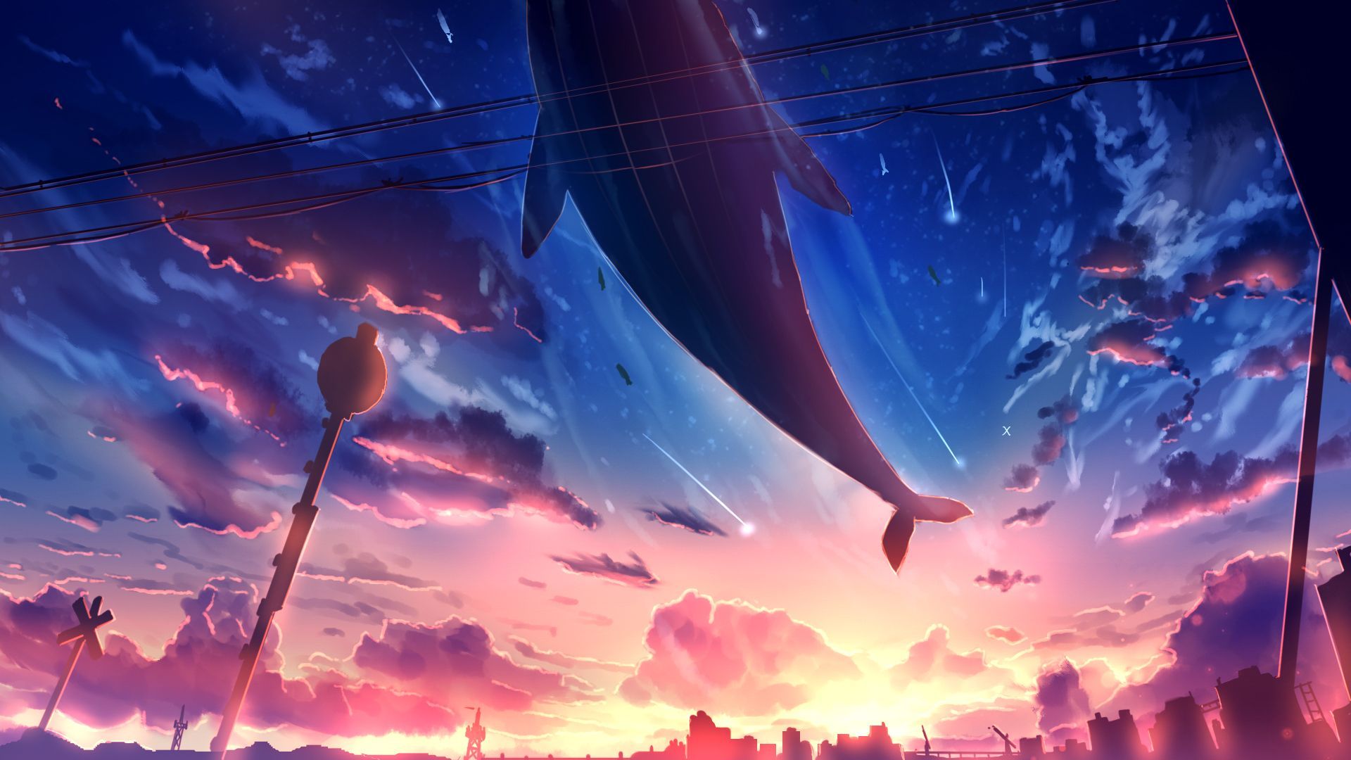 1920x1080 Download Cloud Sky Whale Anime Animal Sky Anime HD Wallpaper