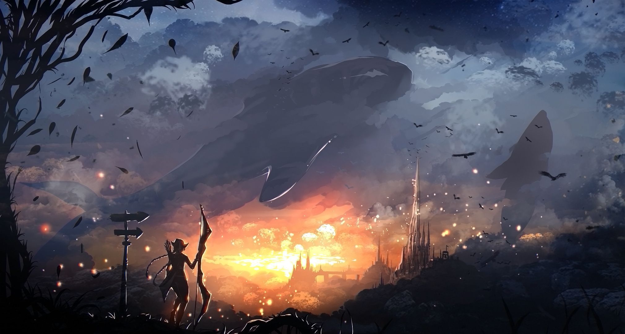 2020x1080 HD desktop wallpaper: Anime, Whale