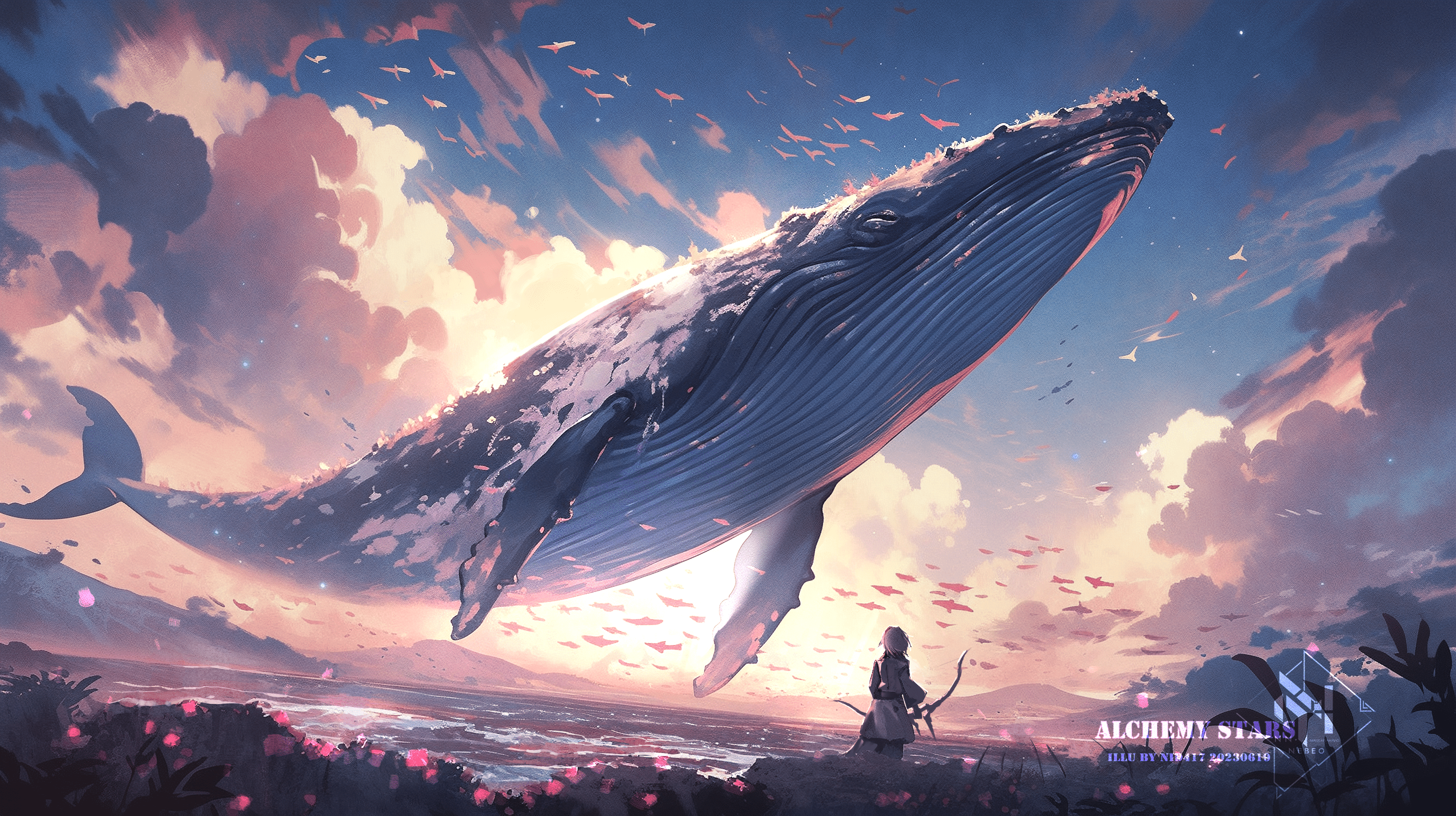 2912x1632 Pixiv Whale Flying Whales Alchemy Stars