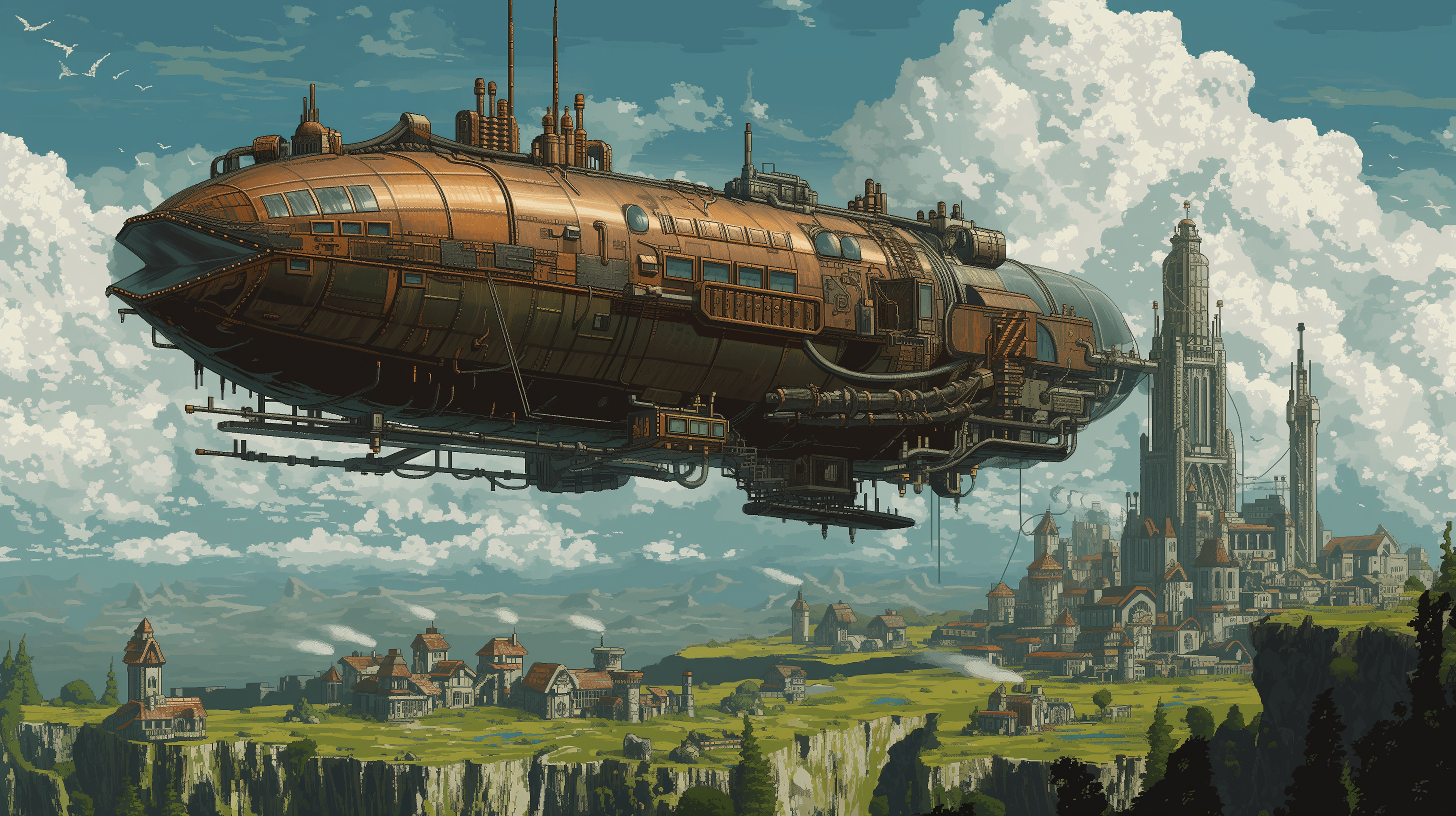 2912x1632 Majestic Steampunk Airship HD Wallpaper