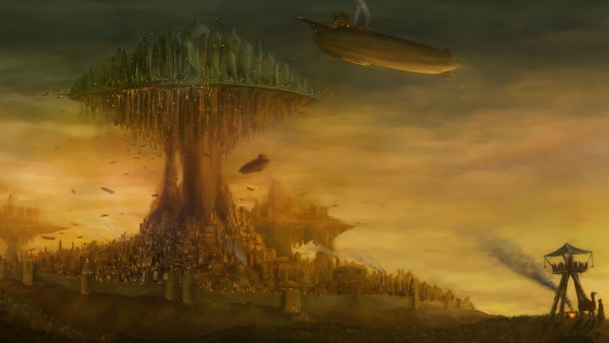 1244x700 City Blimp Drawing steampunk fantasy