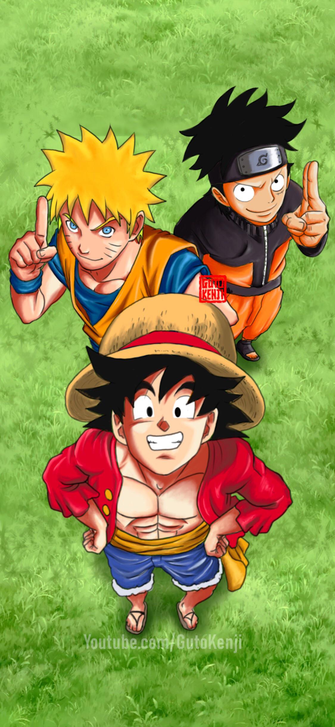 1125x2436 Goku Naruto Luffy mashup Wallpaper I