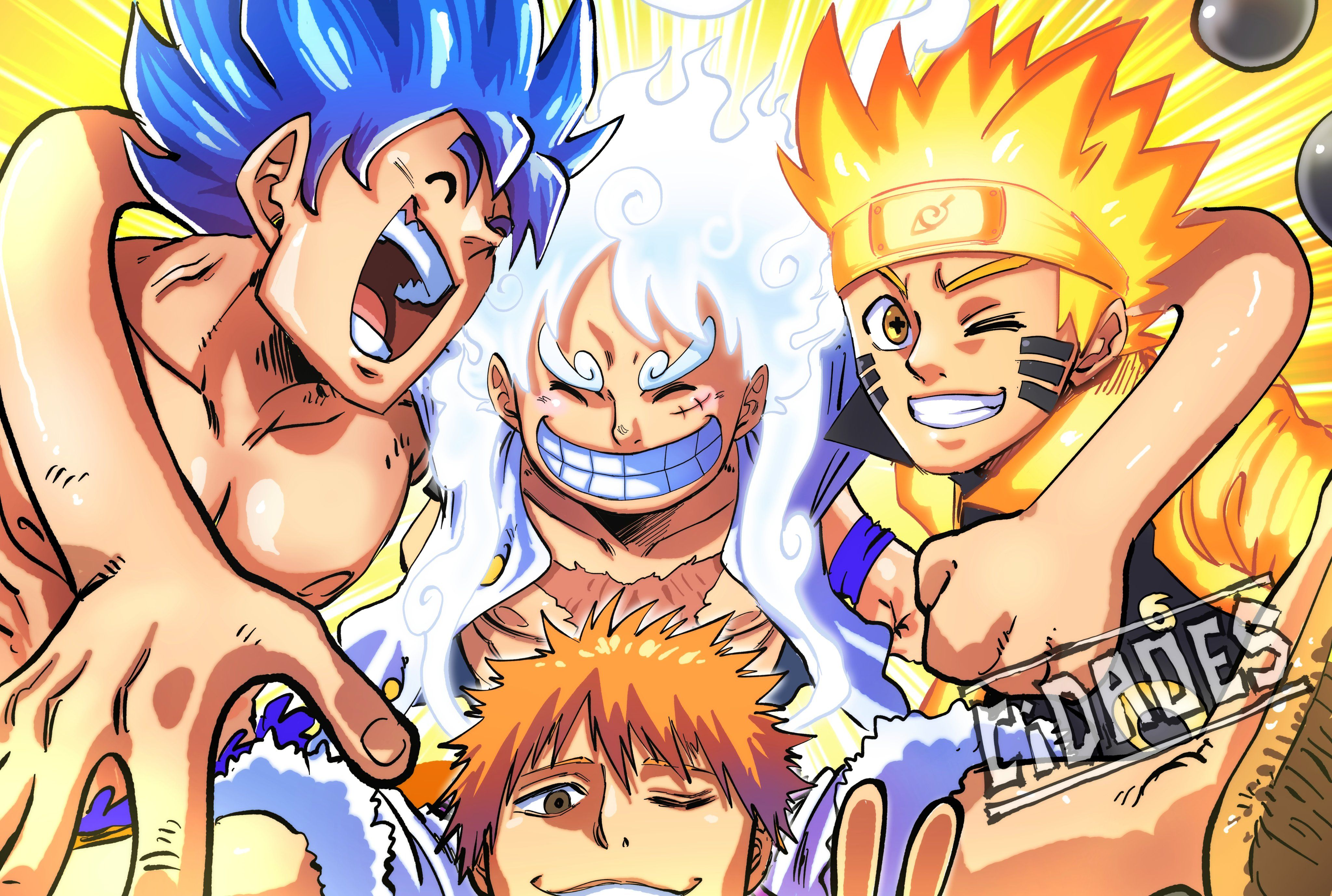 4096x2756 Goku, Luffy, Naruto & Ichigo