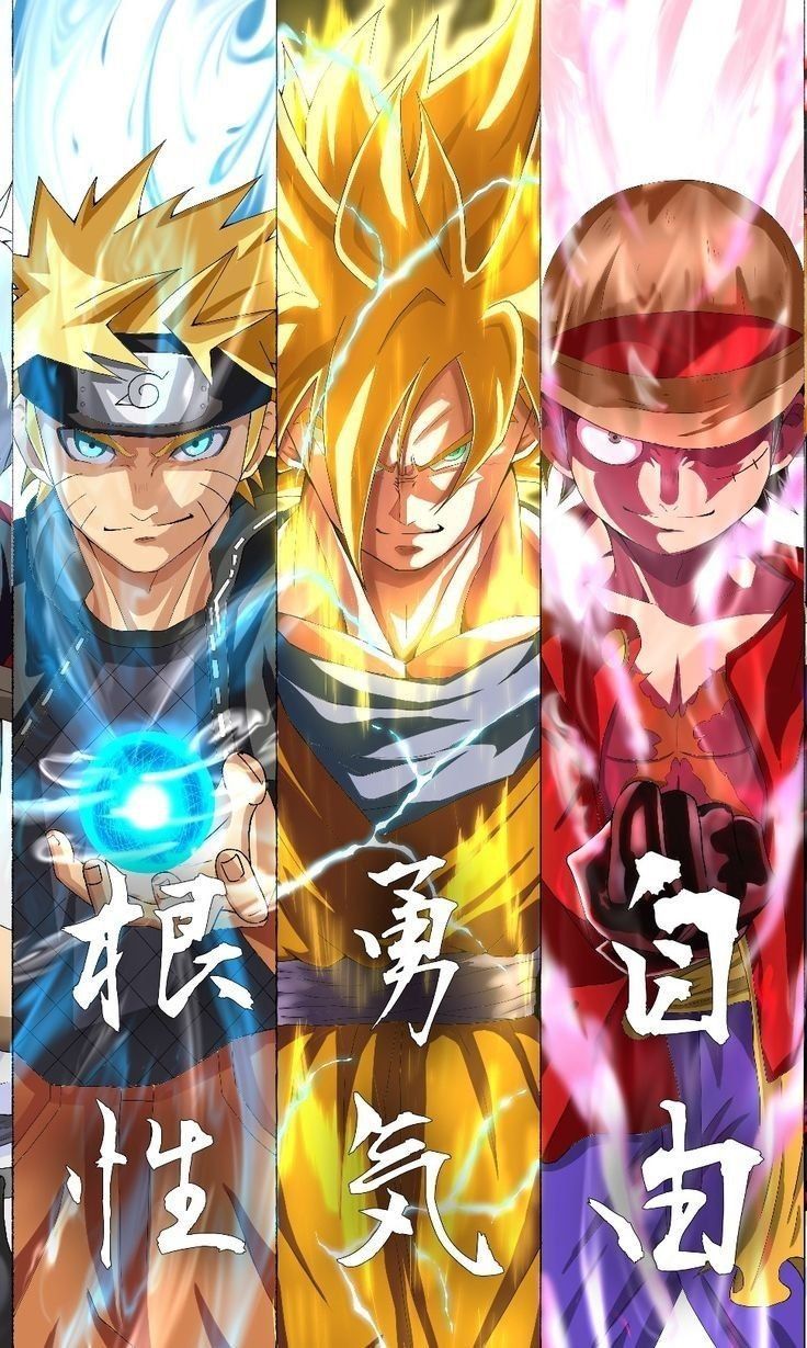 736x1229 Naruto goku and luffy Wallpaper