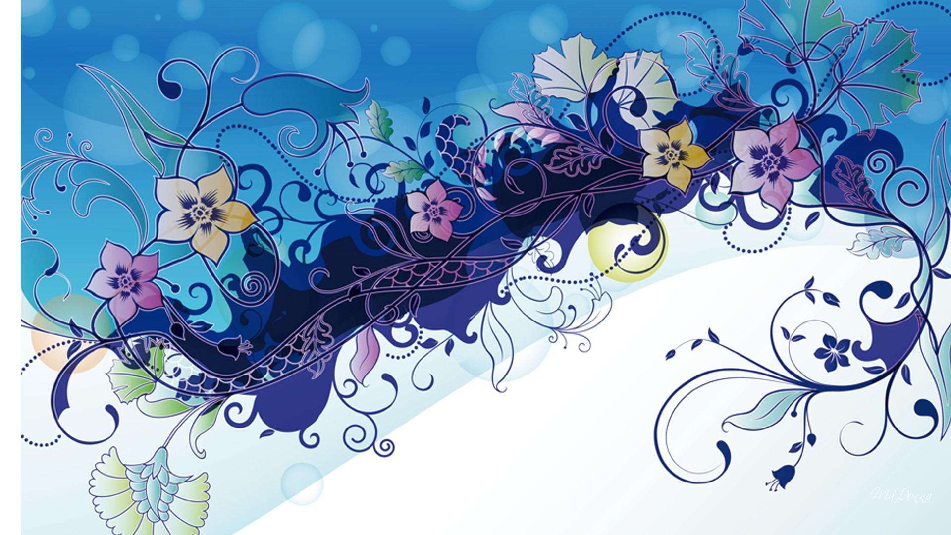 1920x1080 Floral Abstract In Blues HD desktop wallpaper : Widescreen