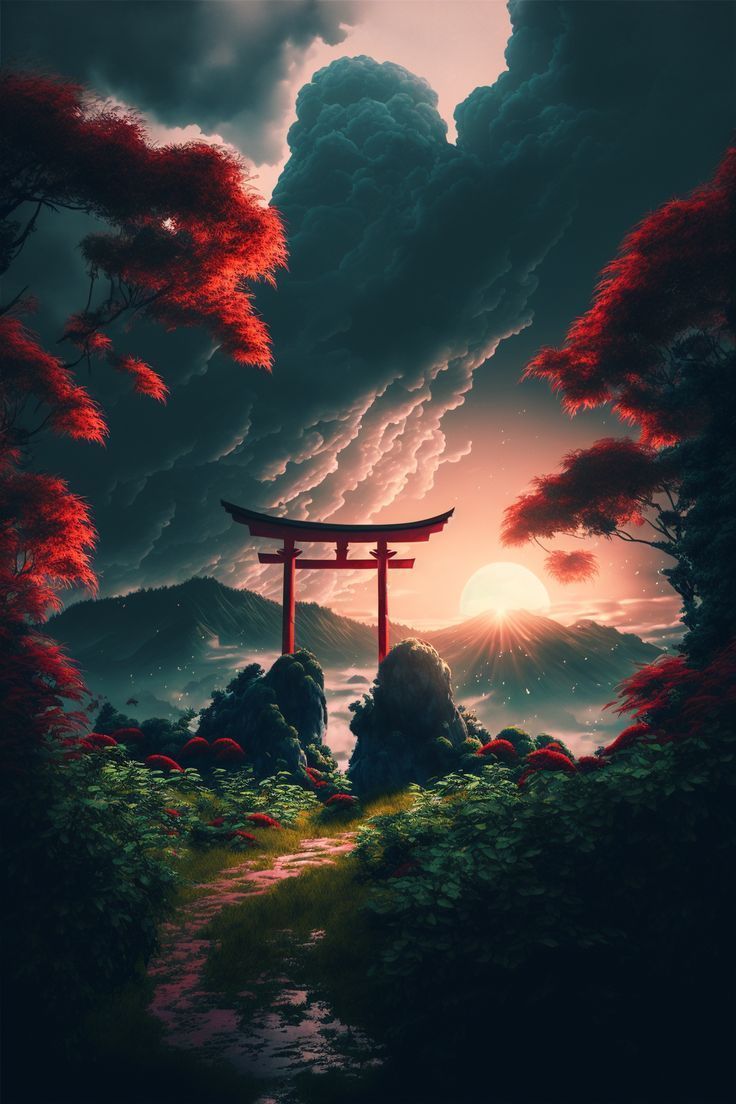 736x1104 Japanese landscape, Landscape wallpaper