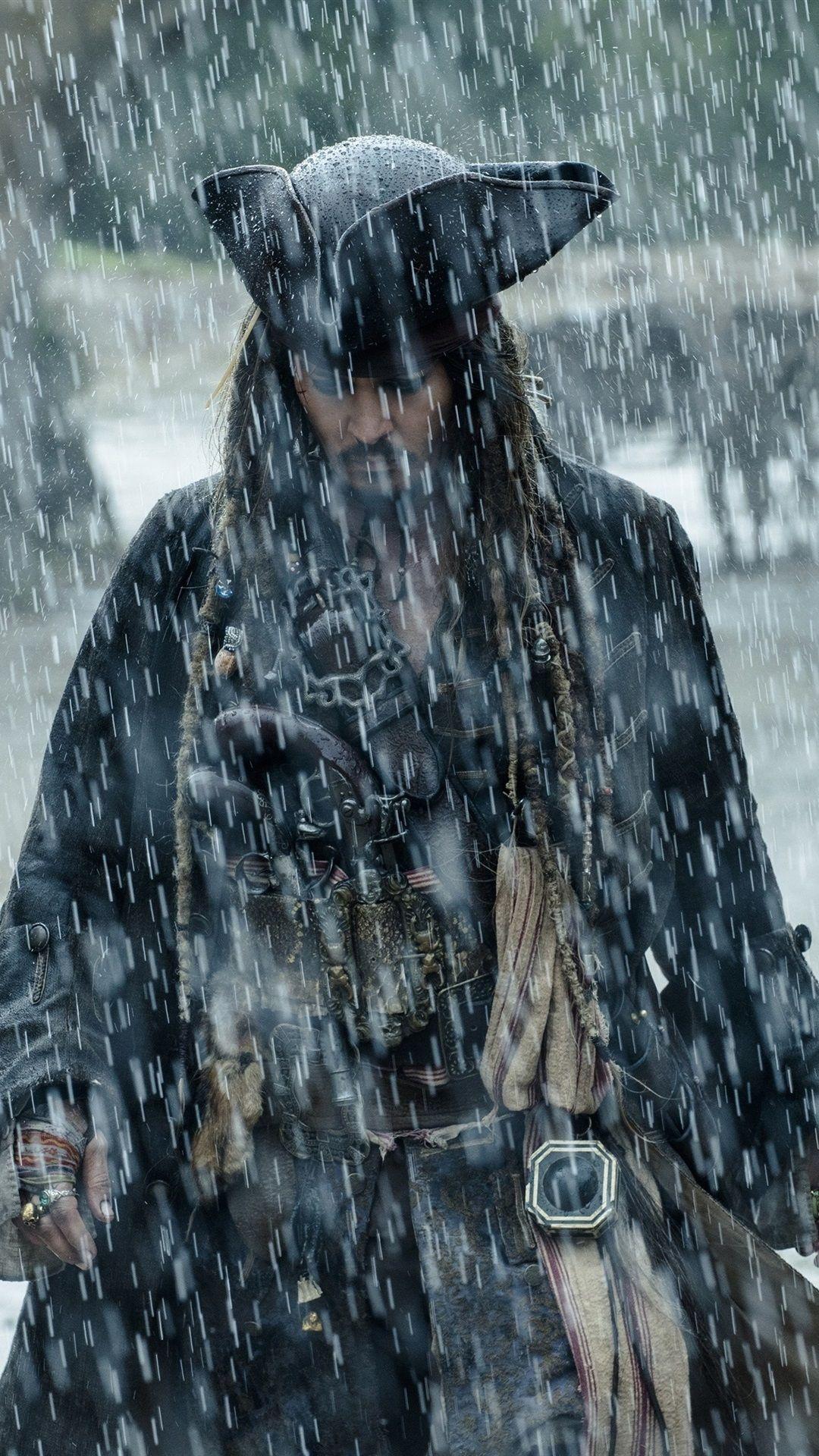 1080x1920 Pirates of the Caribbean Johnny Depp, heavy rain
