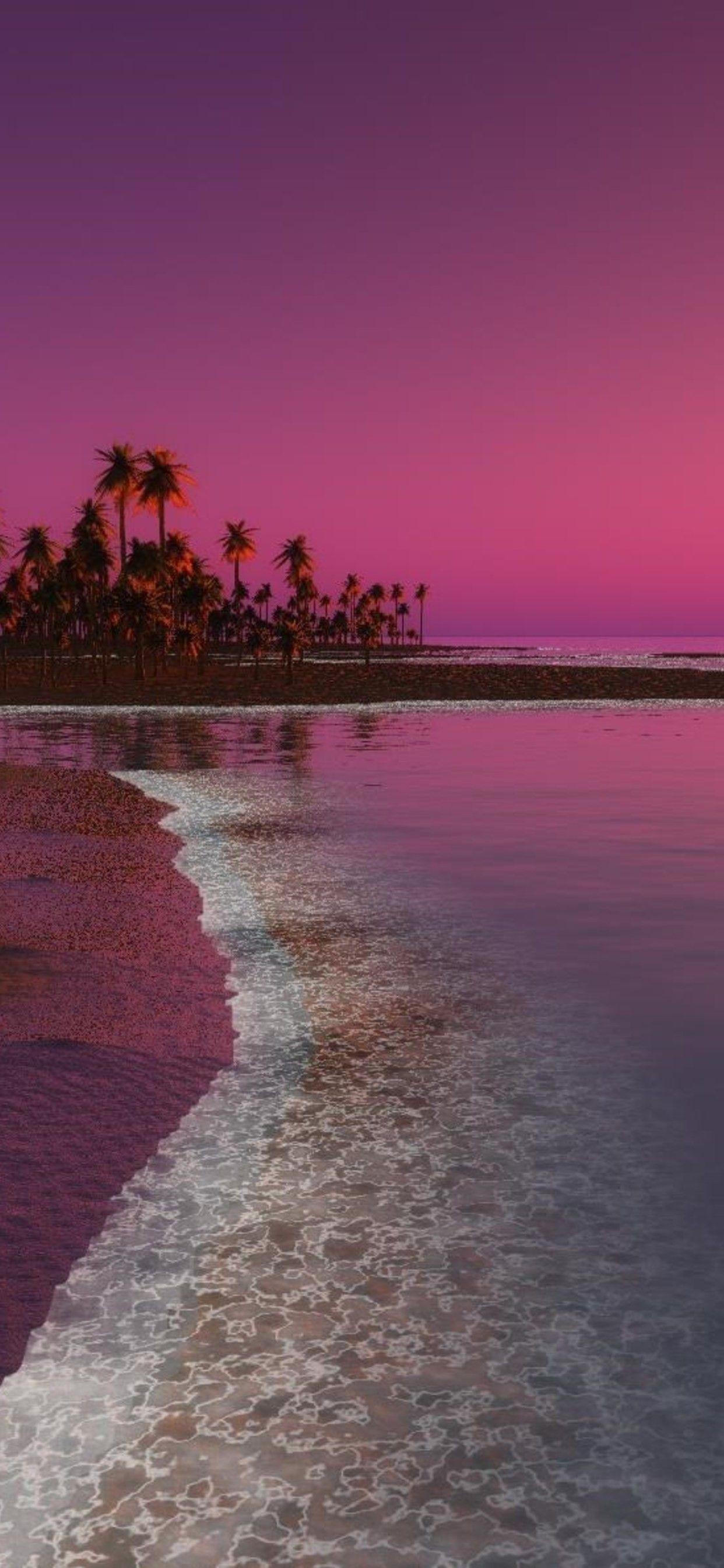 1242x2688 Pink Beach Sunset hình nền