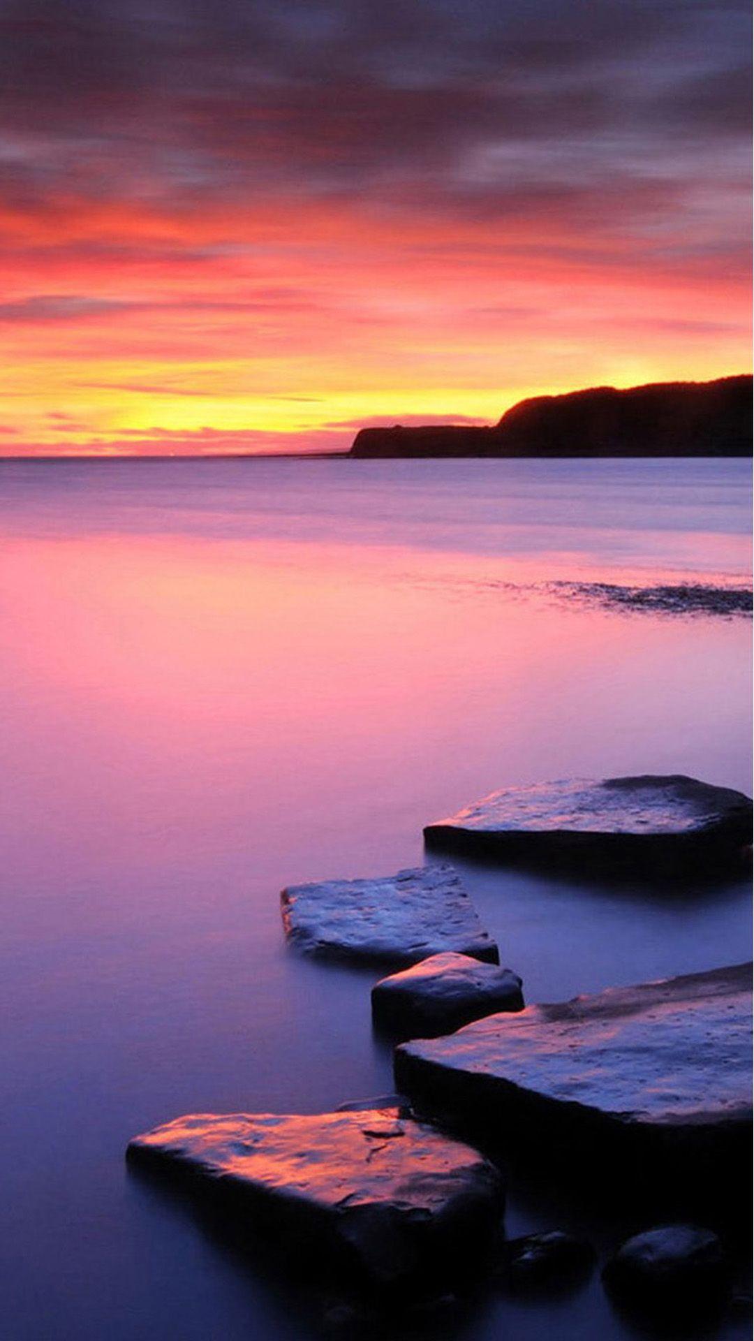 Hình nền Android 1080x1920 Sunset on Beach with stone - Android HD