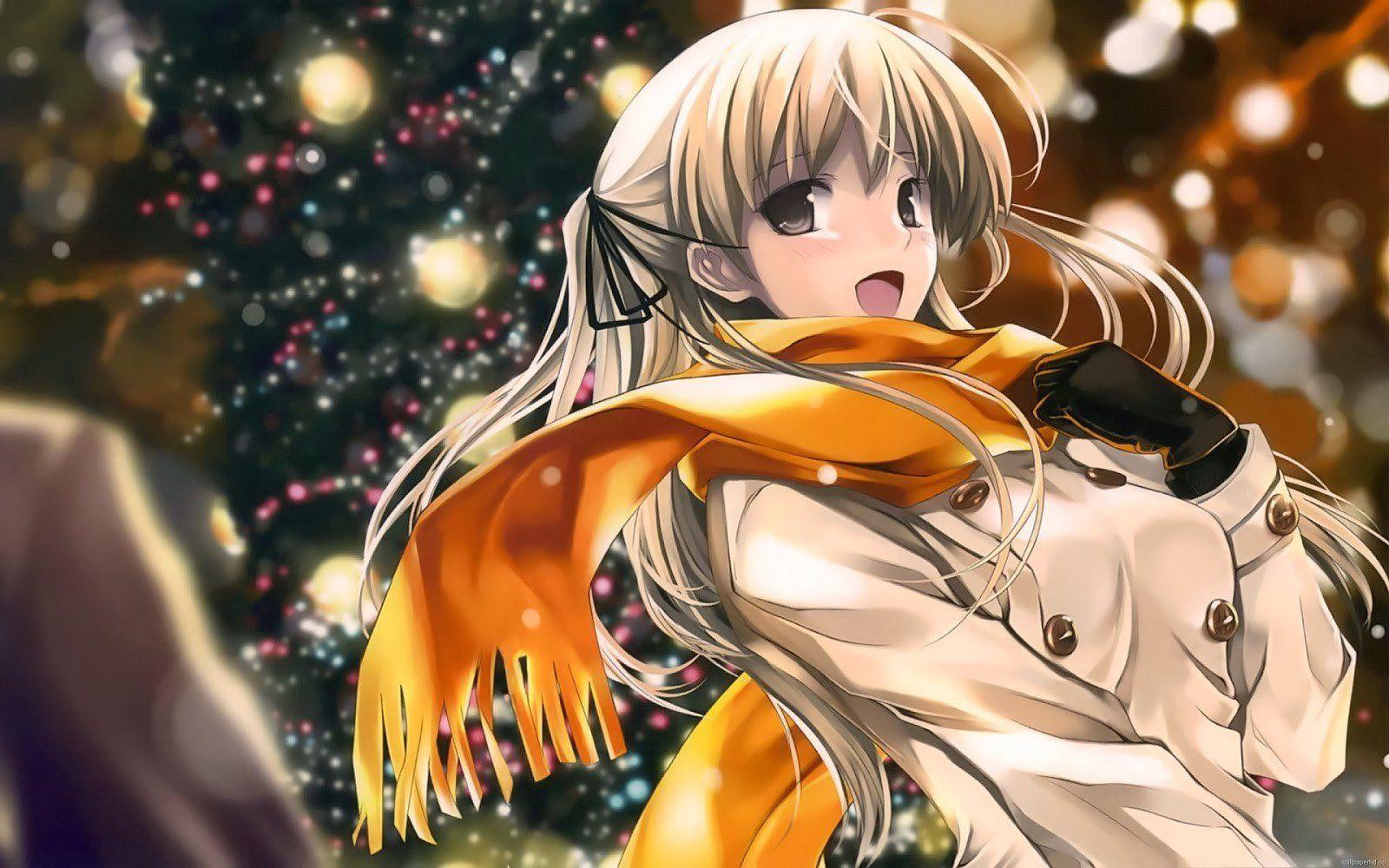 1600x1000 Anime Girls Happy Face Snow